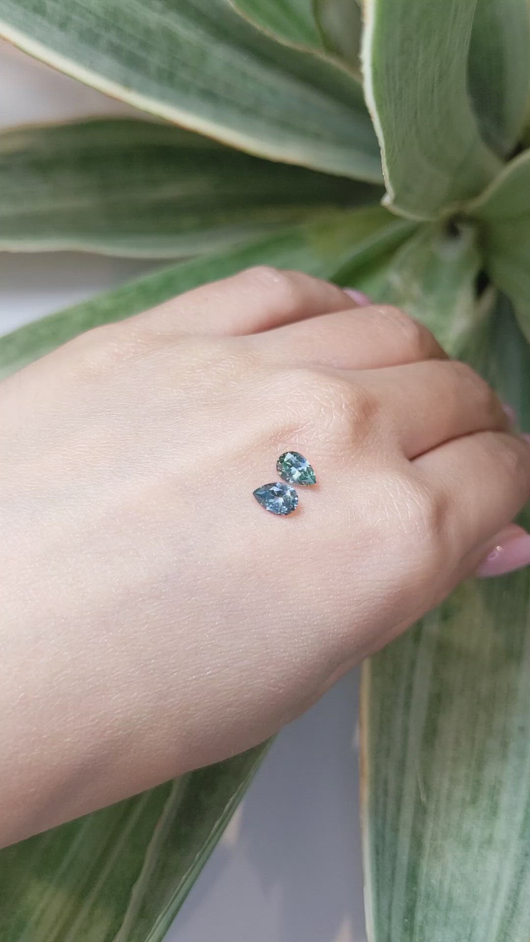 1.25 Ct.Tw.Total Carat Weight Bluish Green Sapphire Pair from Montana Size Video