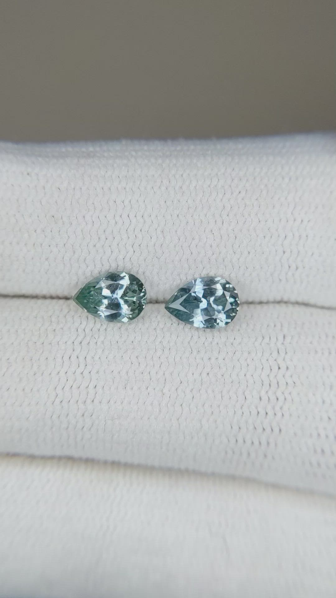 1.25 Ct.Tw.Total Carat Weight Bluish Green Sapphire Pair from Montana Size Video