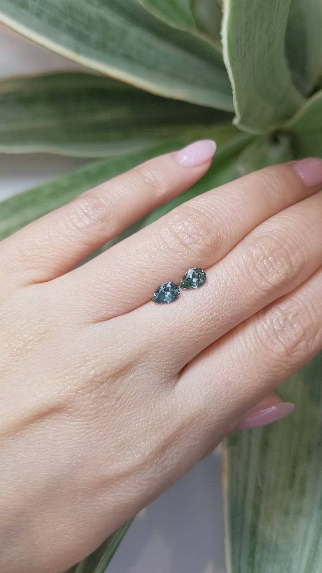 1.25 Ct.Tw.Total Carat Weight Bluish Green Sapphire Pair from Montana Size Video