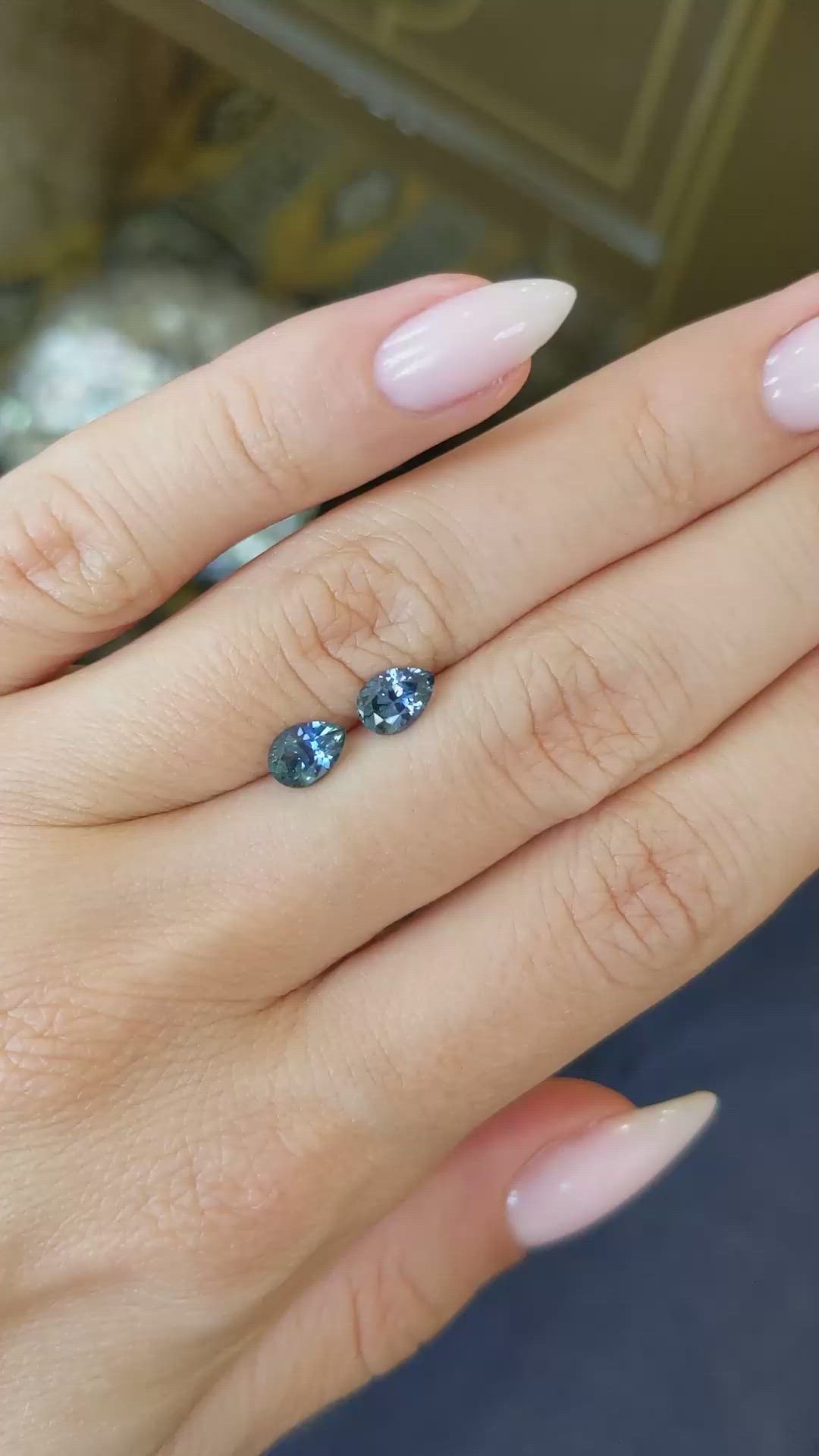 1.36&nbsp;Ct.Tw.Total Carat Weight Greenish Blue Sapphire Pair from Montana Size Video