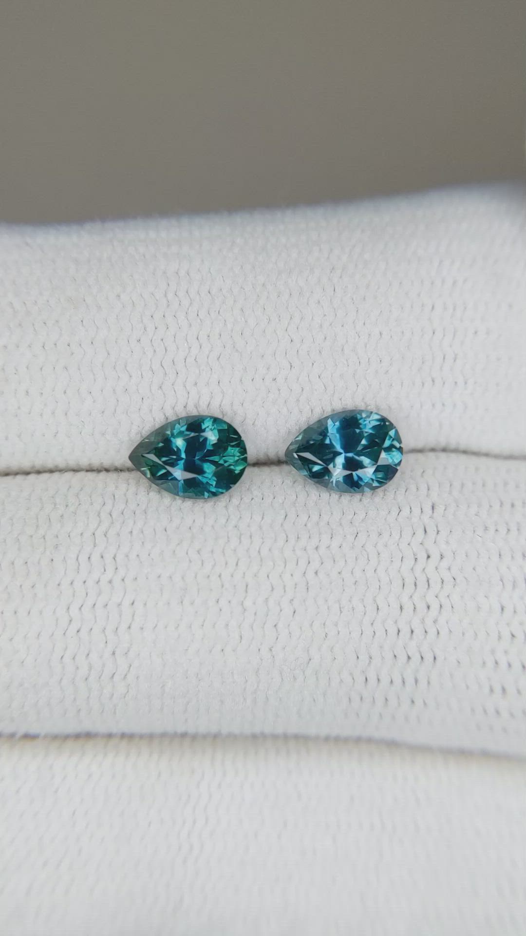 1.36&nbsp;Ct.Tw.Total Carat Weight Greenish Blue Sapphire Pair from Montana Size Video