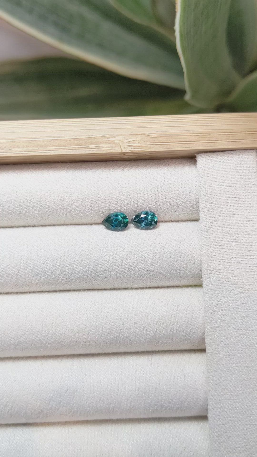 1.36&nbsp;Ct.Tw.Total Carat Weight Greenish Blue Sapphire Pair from Montana Size Video