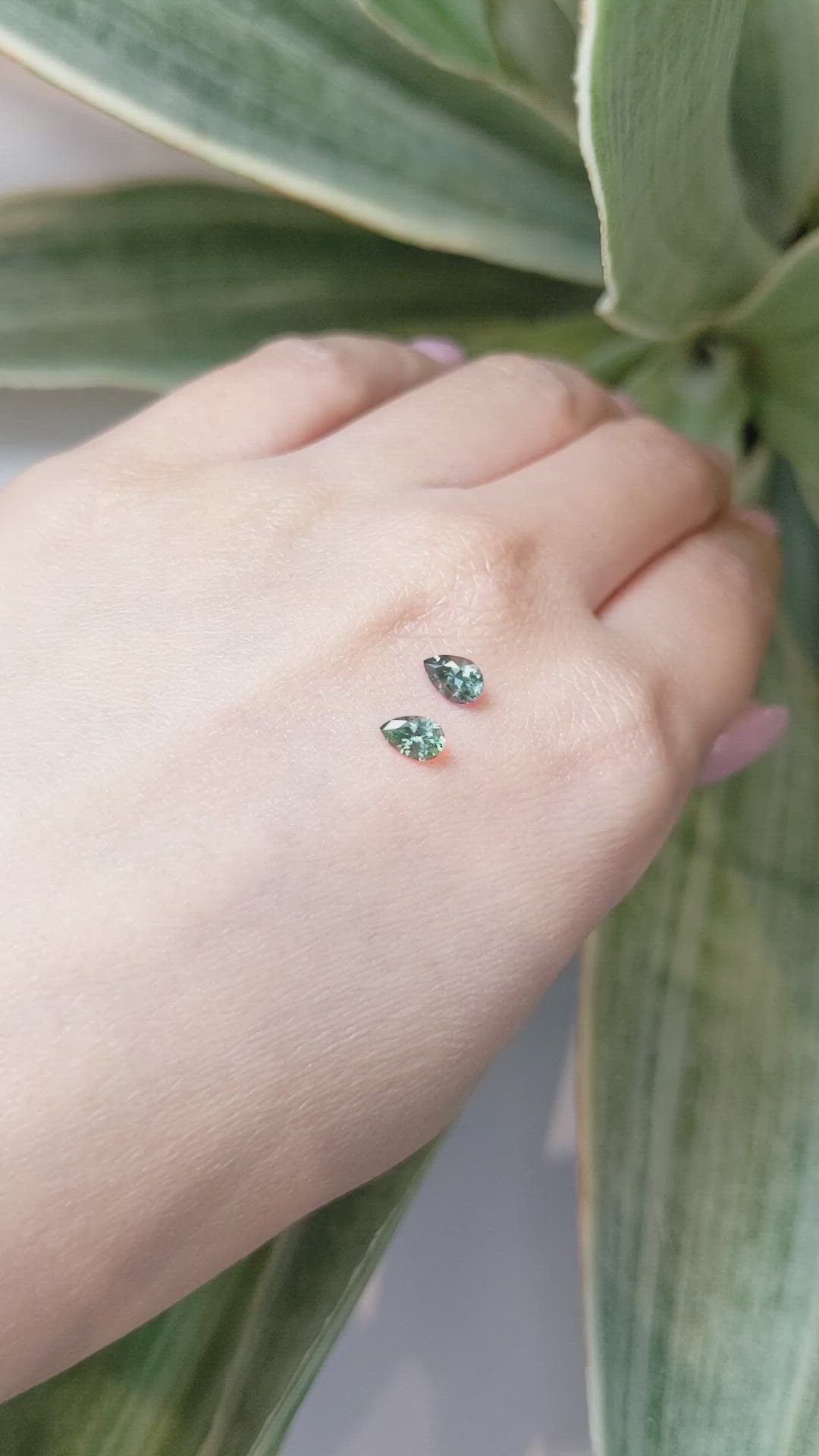 0.85 Ct.Tw.Total Carat Weight Green Sapphire Pair from Montana Size Video