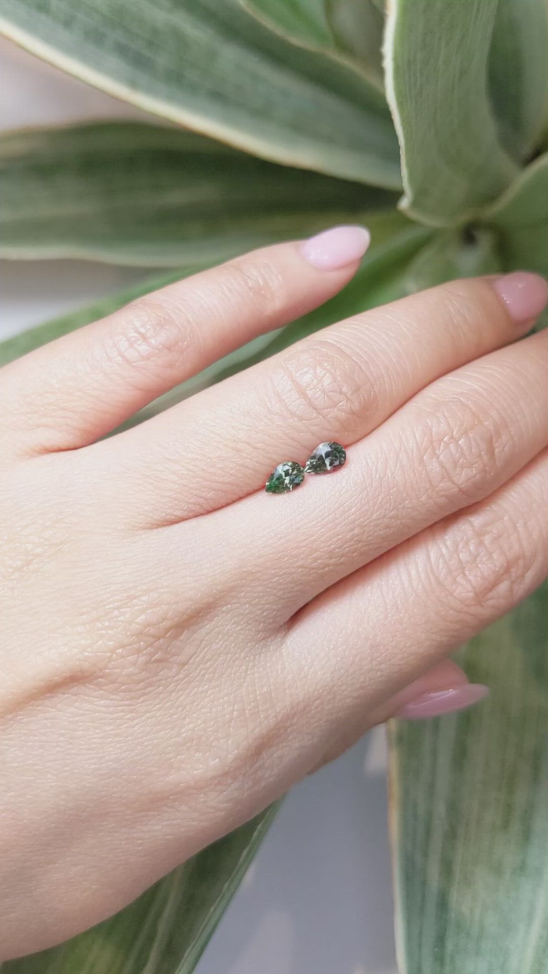 0.85 Ct.Tw.Total Carat Weight Green Sapphire Pair from Montana Size Video