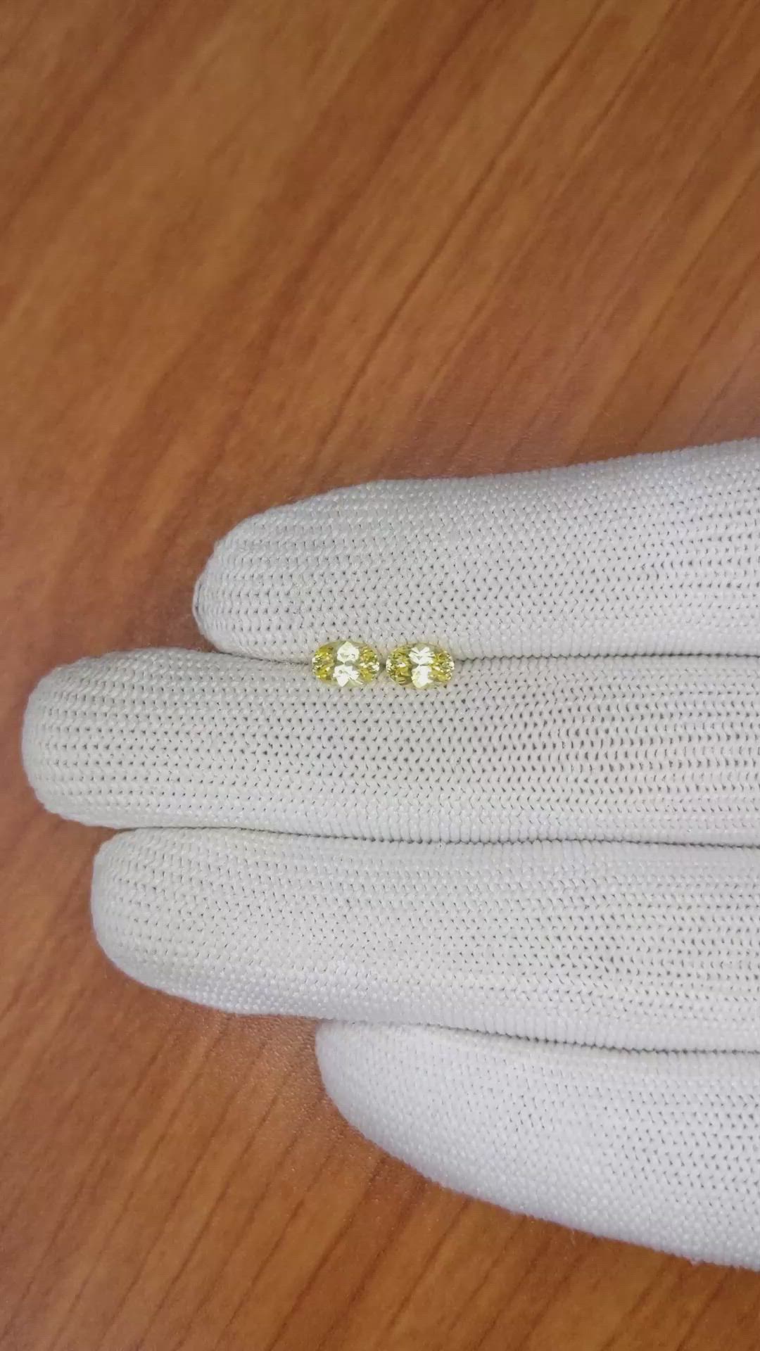 1.08 Ct.Tw.Total Carat Weight Yellow Sapphire Pair from Ceylon (Sri Lanka) Size Video