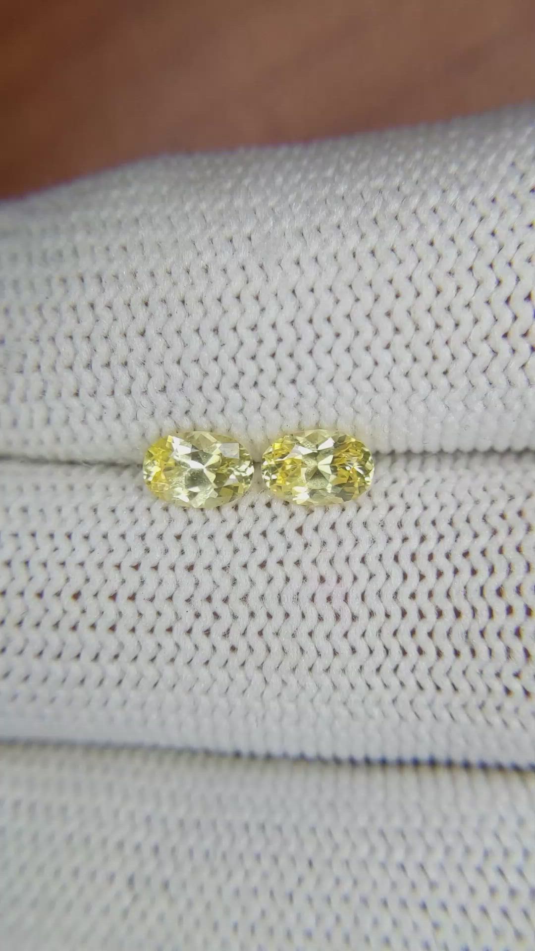 1.08 Ct.Tw.Total Carat Weight Yellow Sapphire Pair from Ceylon (Sri Lanka) Size Video