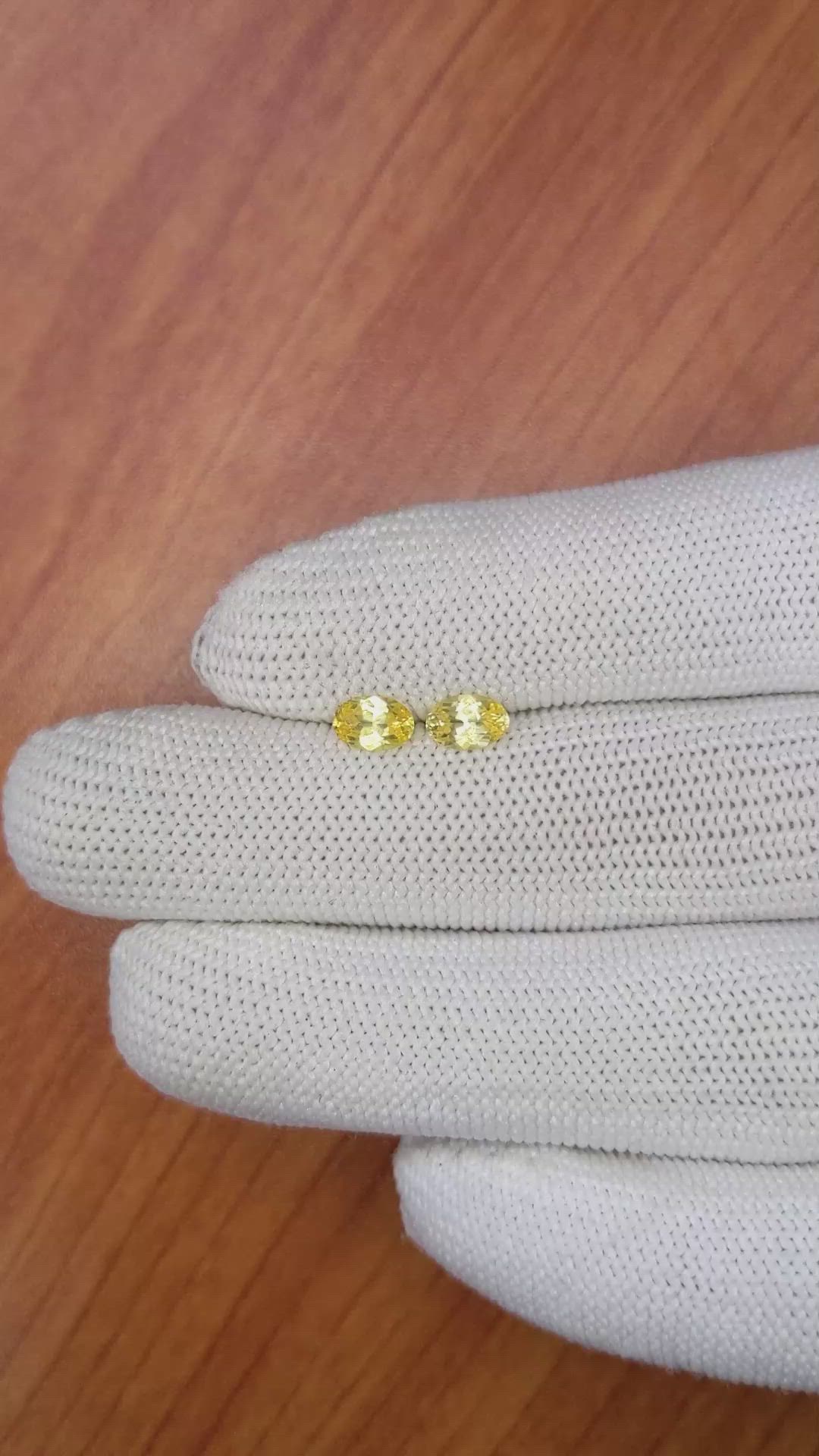 1.06 Ct.Tw.Total Carat Weight Yellow Sapphire Pair from Ceylon (Sri Lanka) Size Video
