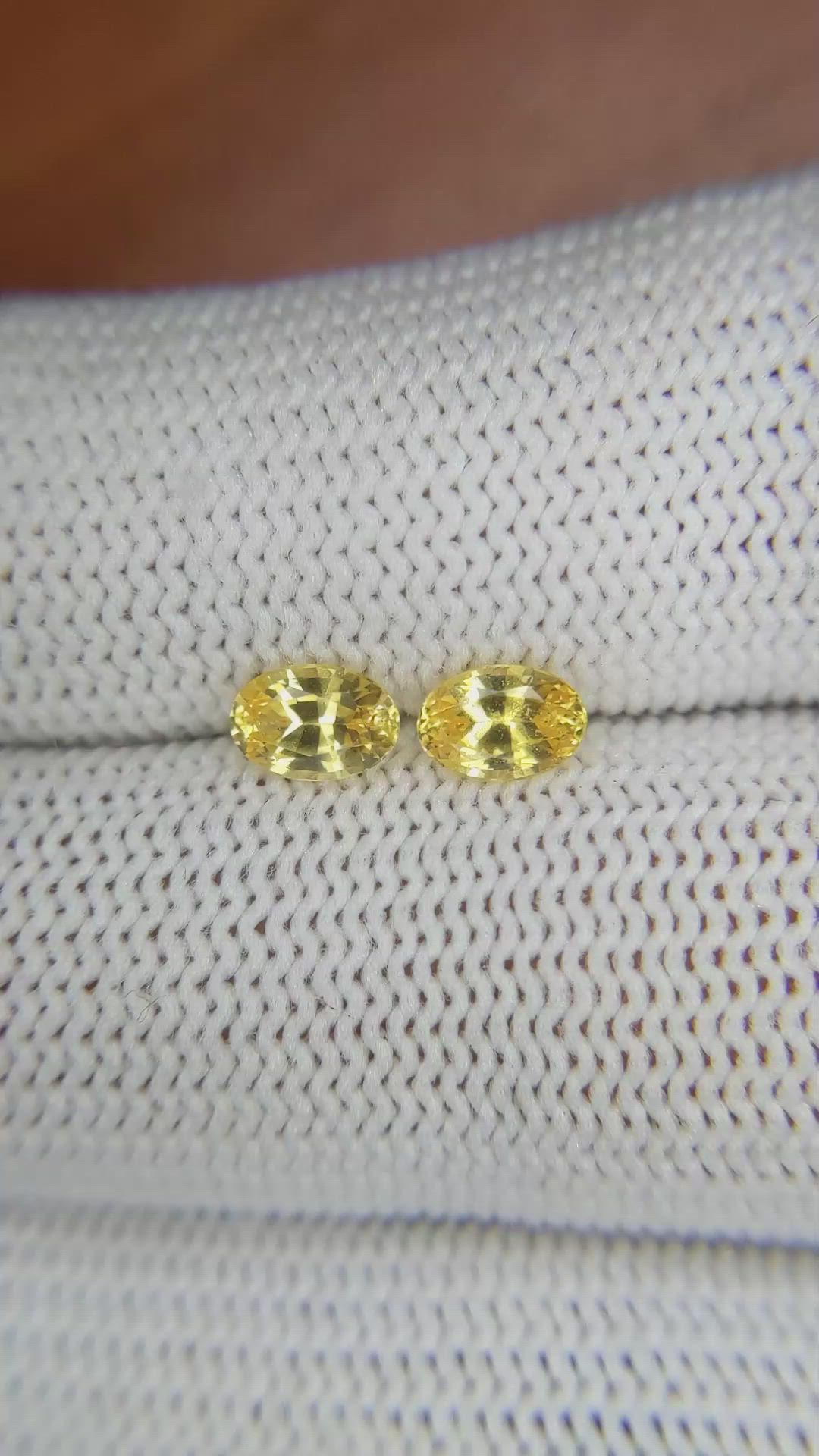 1.19 Ct.Tw.Total Carat Weight Yellow Sapphire Pair from Ceylon (Sri Lanka) Size Video