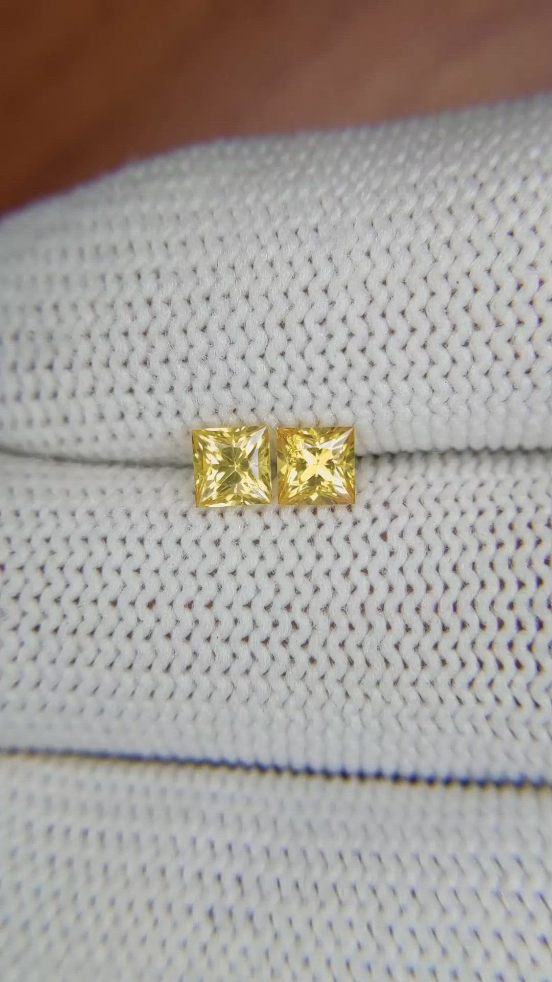 0.86 Ct.Tw.Total Carat Weight Yellow Sapphire Pair from Ceylon (Sri Lanka) Size Video
