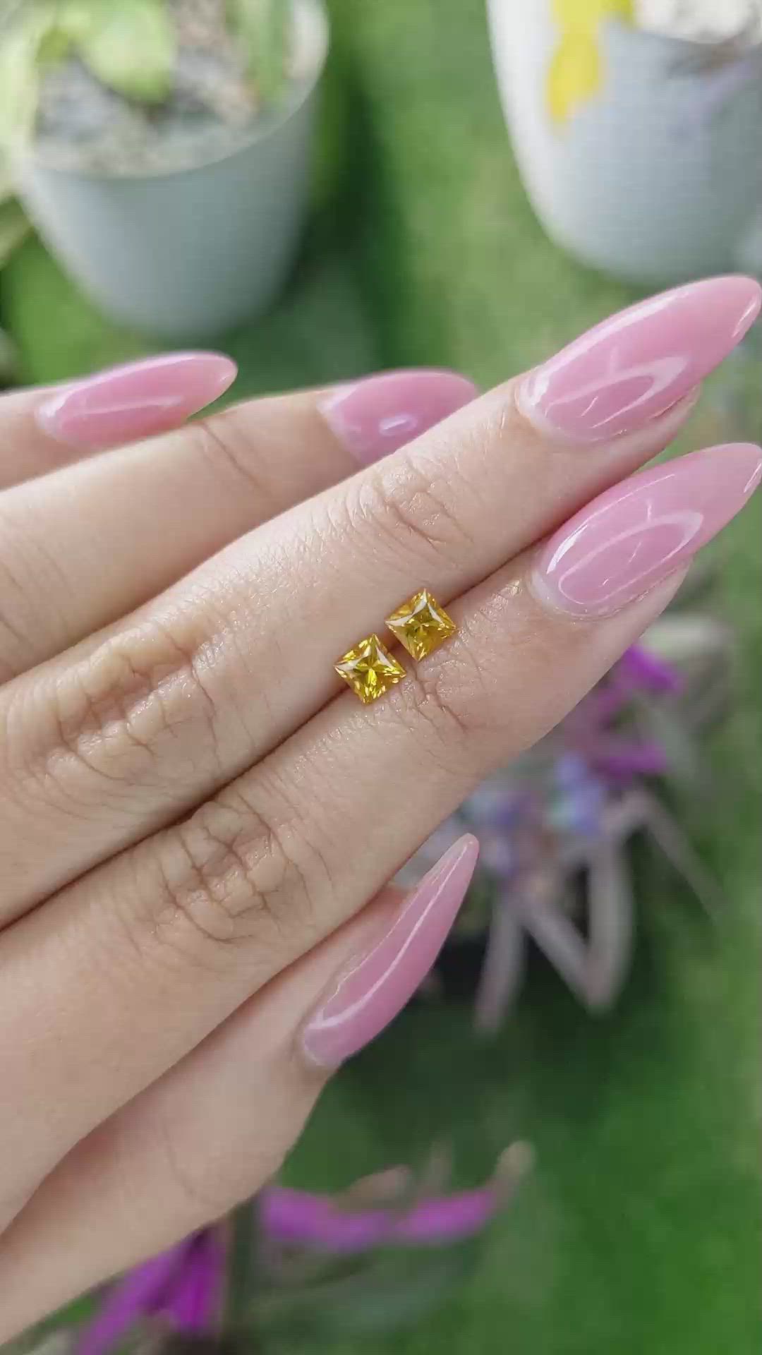 0.90 Ct.Tw.Total Carat Weight Orangish Yellow Sapphire Pair from Ceylon (Sri Lanka) Size Video