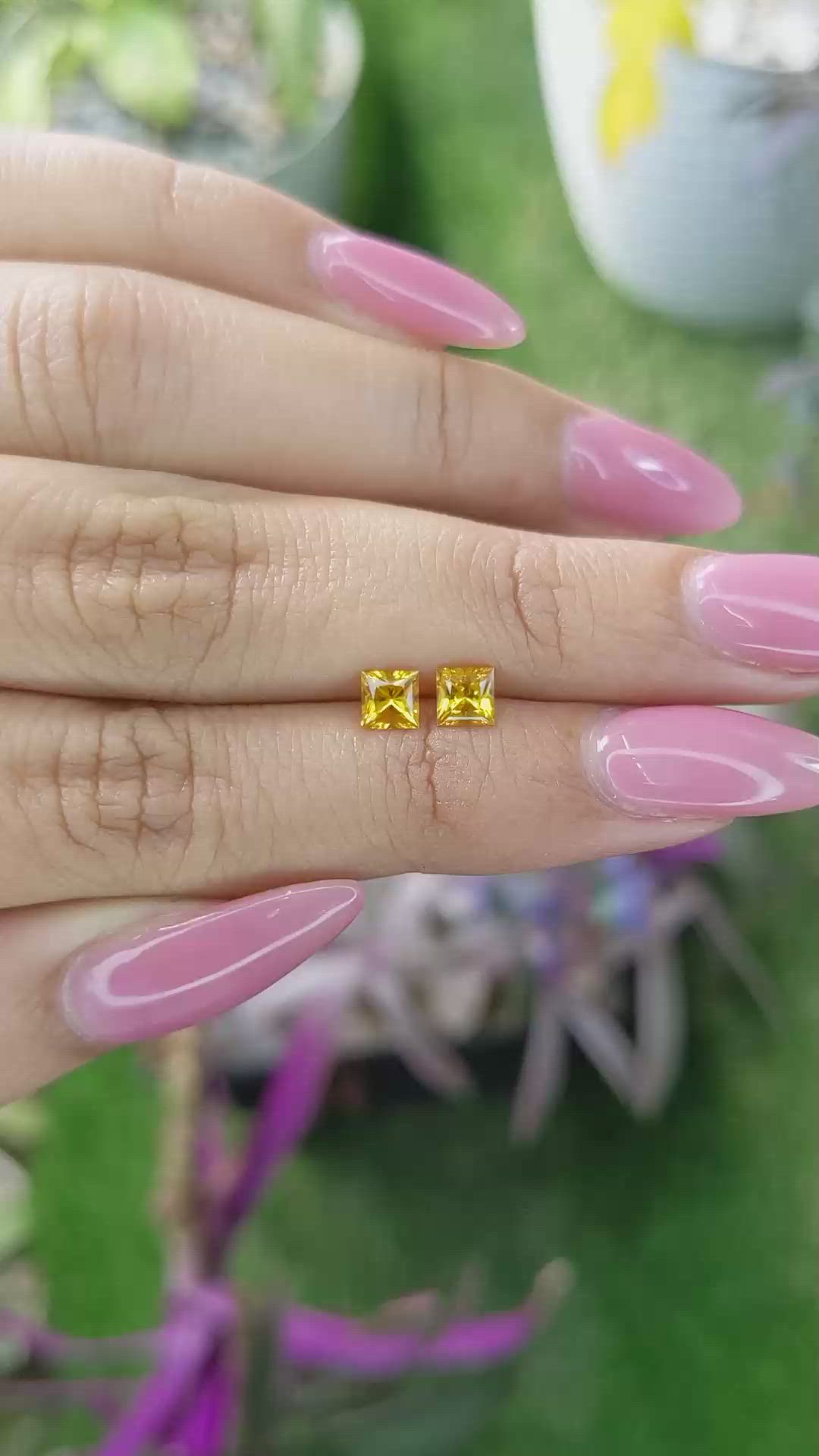 0.90 Ct.Tw.Total Carat Weight Orangish Yellow Sapphire Pair from Ceylon (Sri Lanka) Size Video