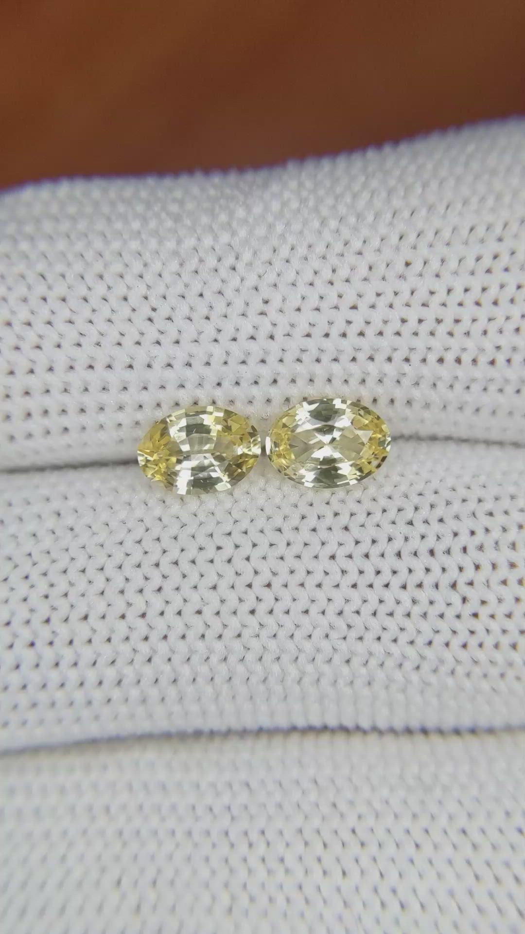 1.68 Ct.Tw.Total Carat Weight Yellow Sapphire Pair from Ceylon (Sri Lanka) Size Video