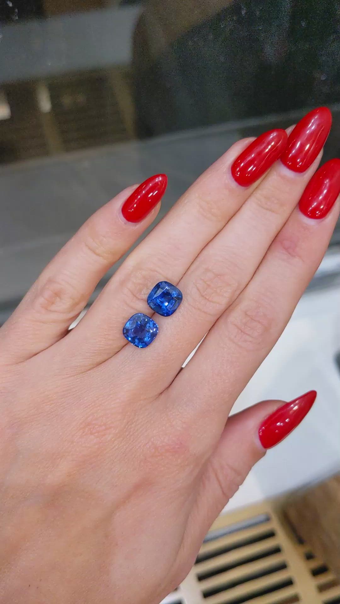 6.10 Ct.Tw.Total Carat Weight Blue Sapphire Pair from Ceylon (Sri Lanka) Size Video