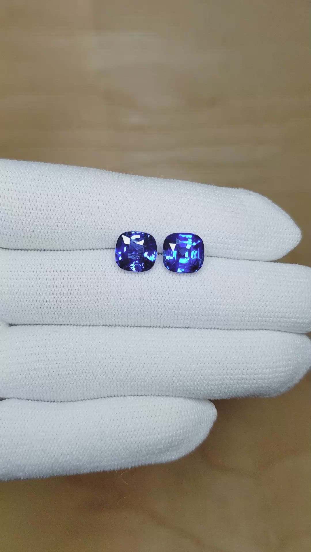 6.10 Ct.Tw.Total Carat Weight Blue Sapphire Pair from Ceylon (Sri Lanka) Size Video