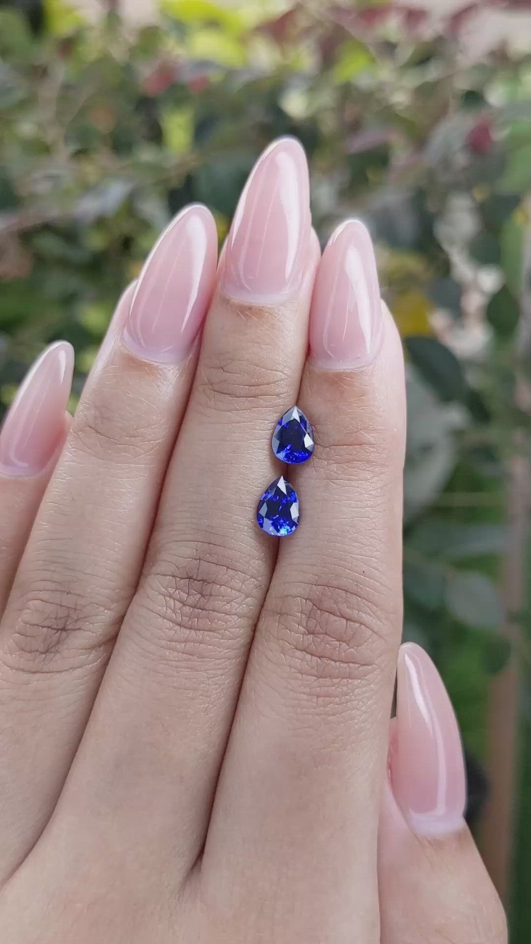 1.74&nbsp;Ct.Tw.Total Carat Weight Blue Sapphire Pair from Ceylon (Sri Lanka) Size Video