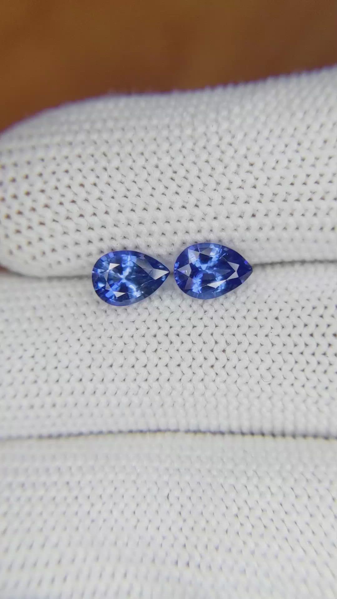 1.75 Ct.Tw.Total Carat Weight Blue Sapphire Pair from Ceylon (Sri Lanka) Size Video