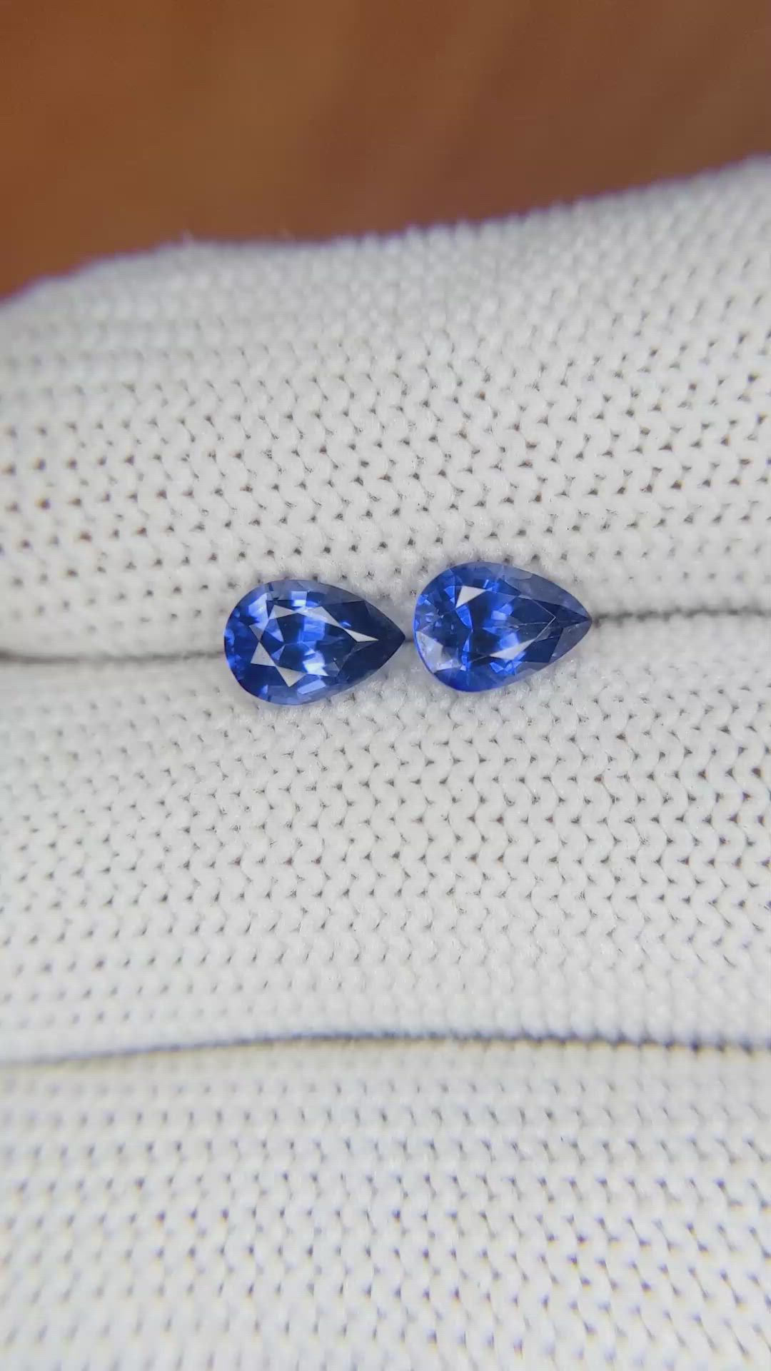 1.70 Ct.Tw.Total Carat Weight Blue Sapphire Pair from Ceylon (Sri Lanka) Size Video