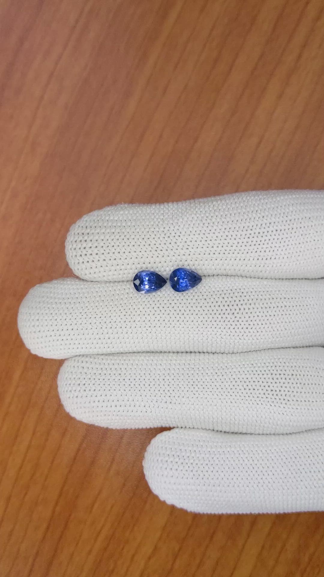 1.70 Ct.Tw.Total Carat Weight Blue Sapphire Pair from Ceylon (Sri Lanka) Size Video
