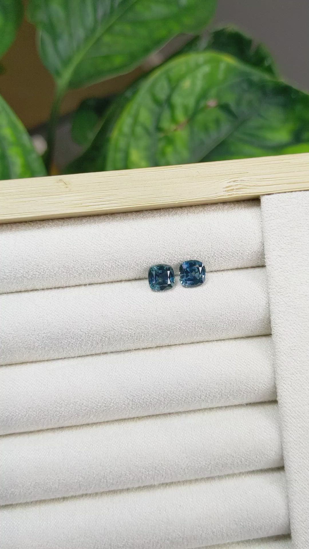 2.75 Ct.Tw.Total Carat Weight Greenish Blue Sapphire Pair from Montana Size Video