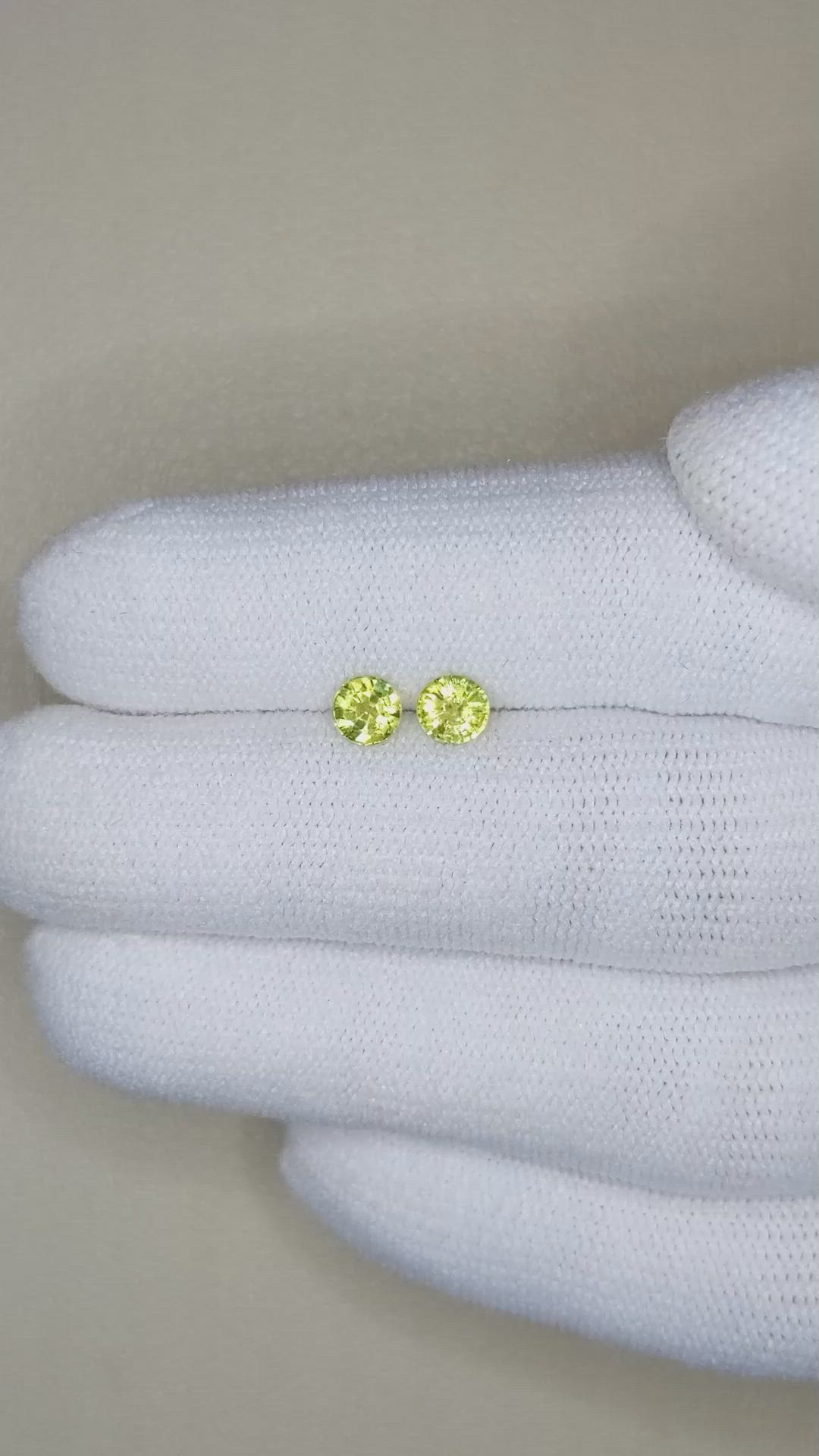 0.74&nbsp;Ct.Tw.Total Carat Weight Greenish Yellow Sapphire Pair from Ceylon (Sri Lanka) Size Video