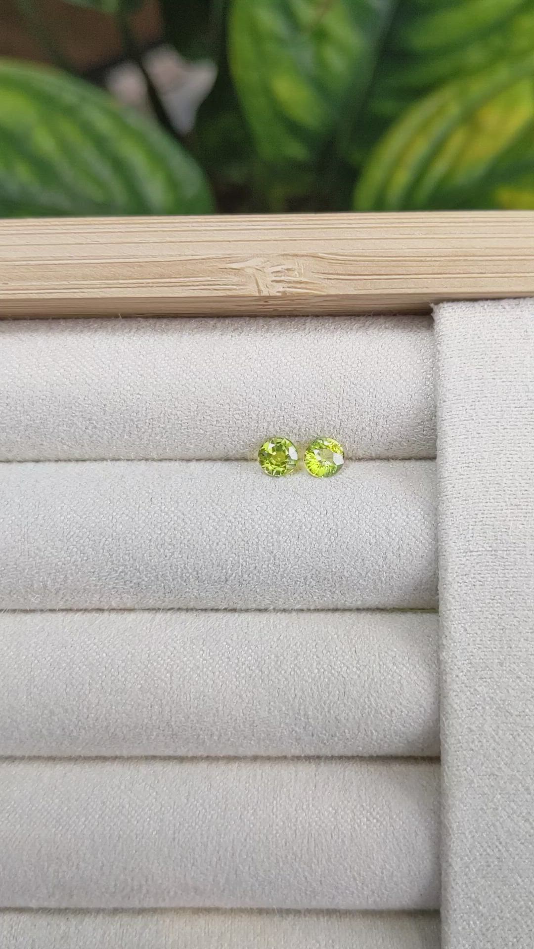 0.74&nbsp;Ct.Tw.Total Carat Weight Greenish Yellow Sapphire Pair from Ceylon (Sri Lanka) Size Video