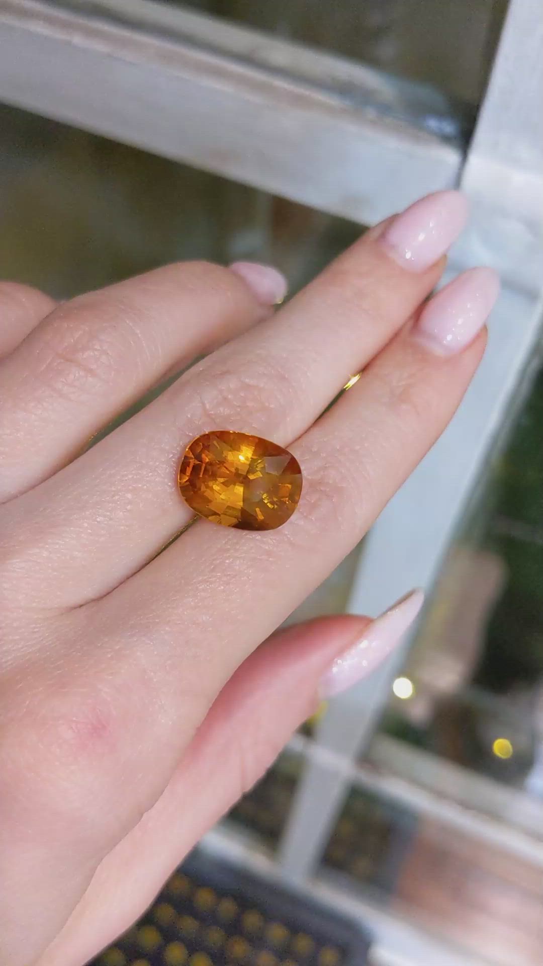 10.02 Ct. Orange Sapphire from Ceylon (Sri Lanka) Size Video