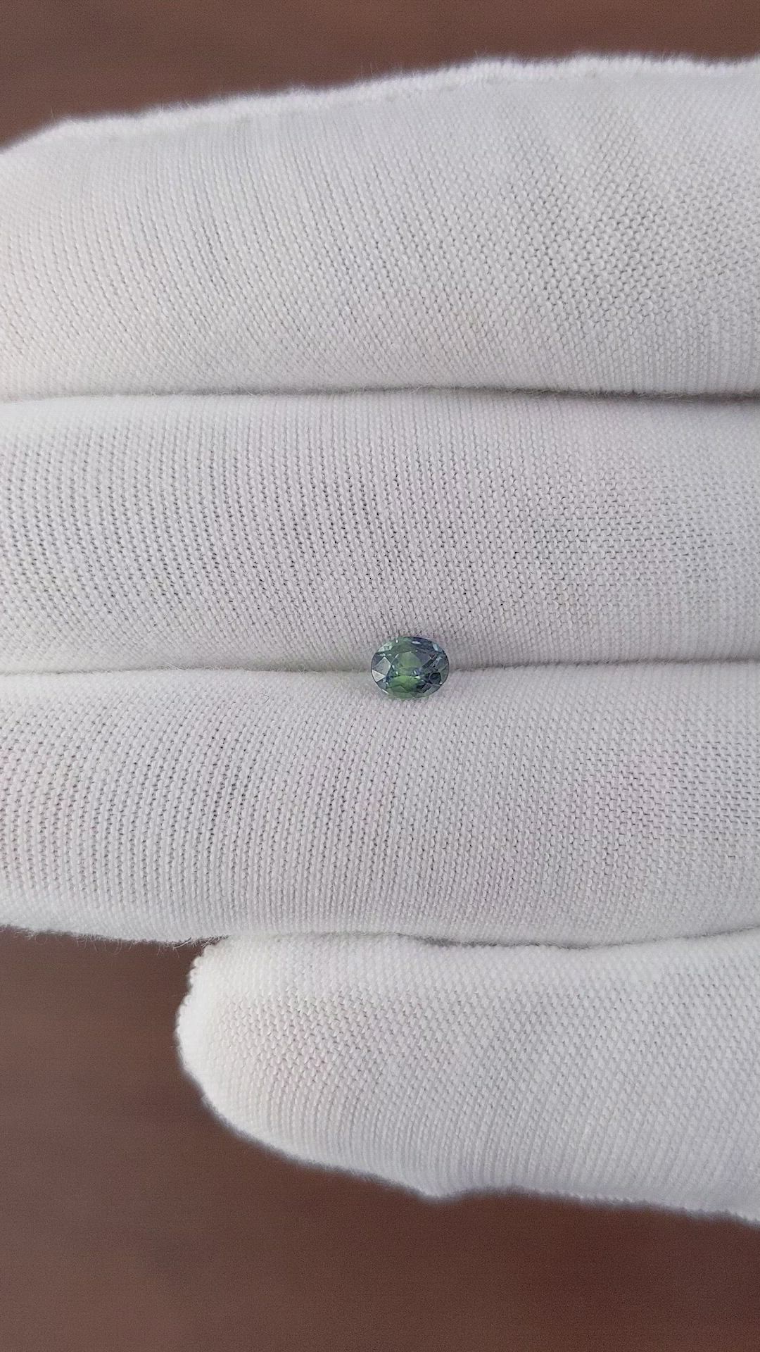 0.46 Ct. Bluish Green Sapphire from Africa Size Video