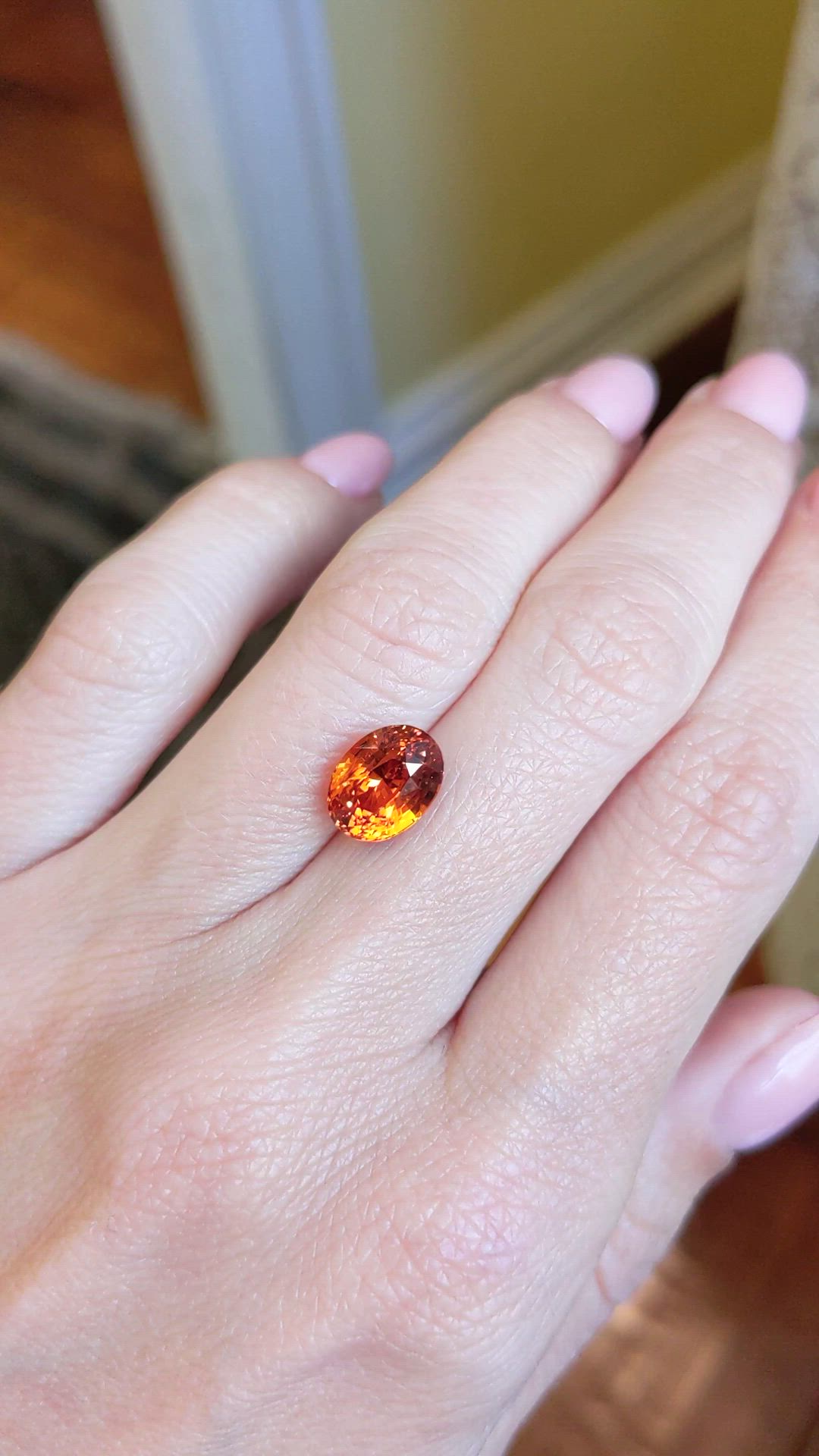 4.03 Ct. Orange Sapphire from Ceylon (Sri Lanka) Size Video