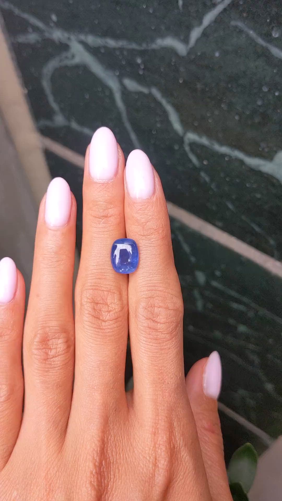 5.57 Ct. Blue Cabochon Sapphire from Ceylon (Sri Lanka) Size Video