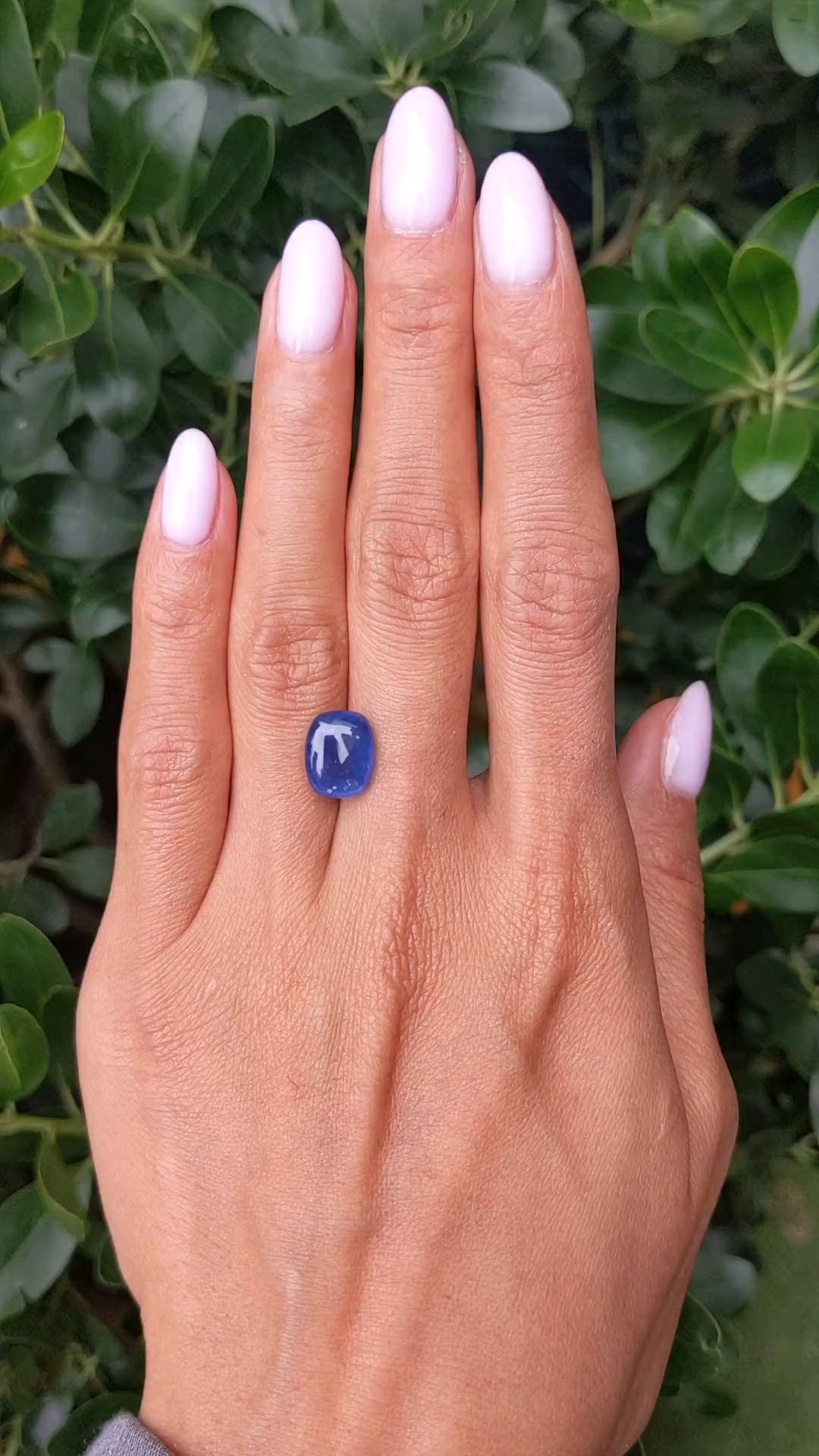 5.57 Ct. Blue Cabochon Sapphire from Ceylon (Sri Lanka) Size Video