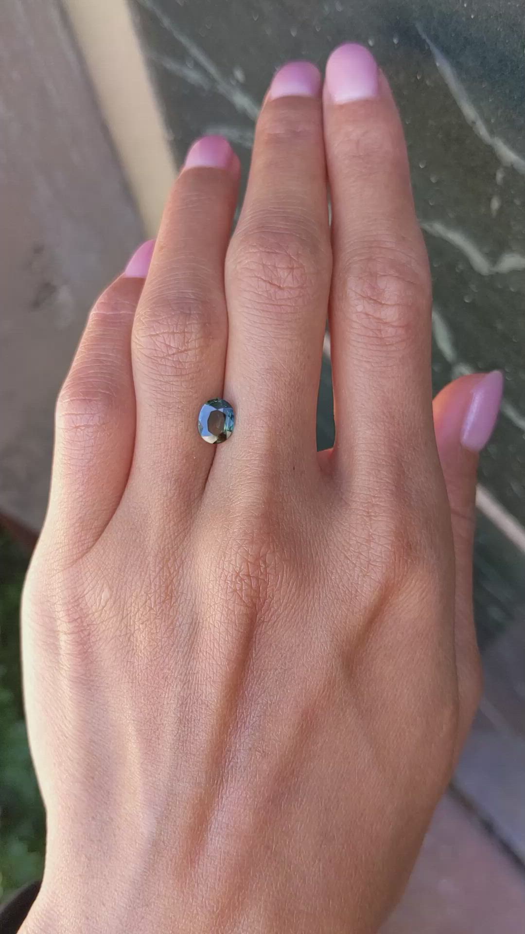 1.18 Ct. Bluish Green Sapphire from Madagascar Size Video
