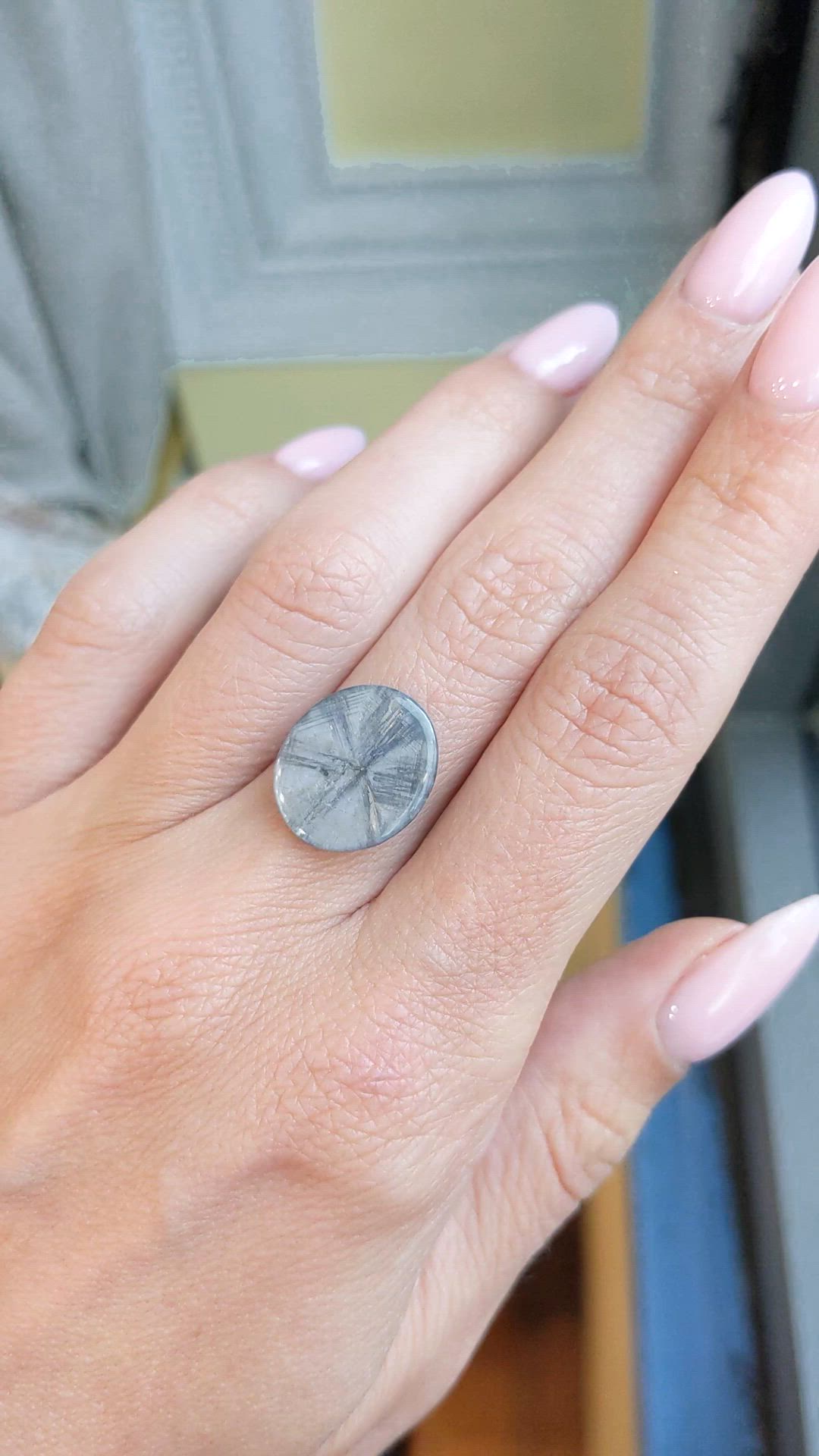 6.38 Ct. Grey Cabochon Sapphire from Burma (Myanmar) Size Video