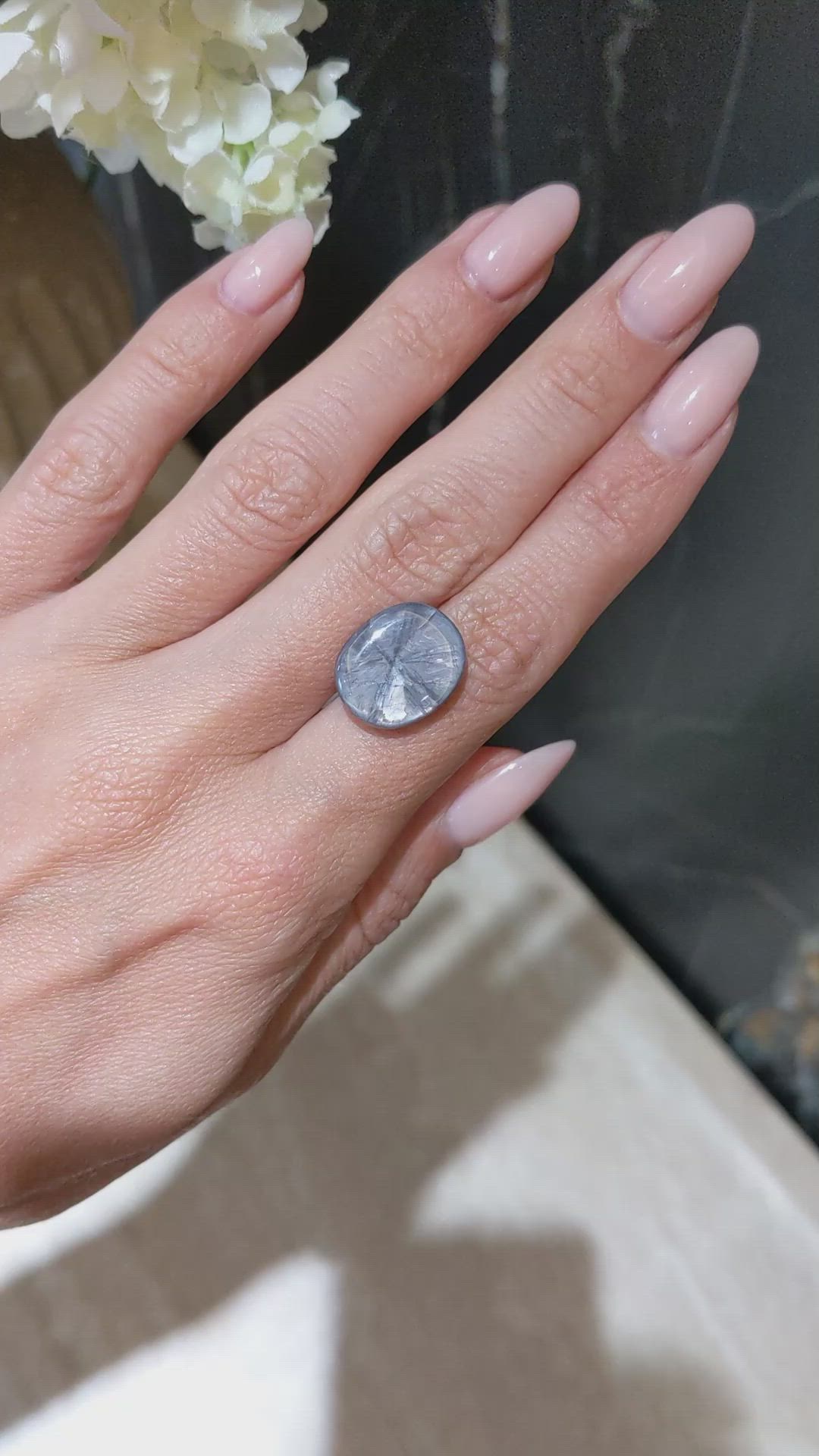 15.39 Ct. Grey Cabochon Sapphire from Burma (Myanmar) Size Video