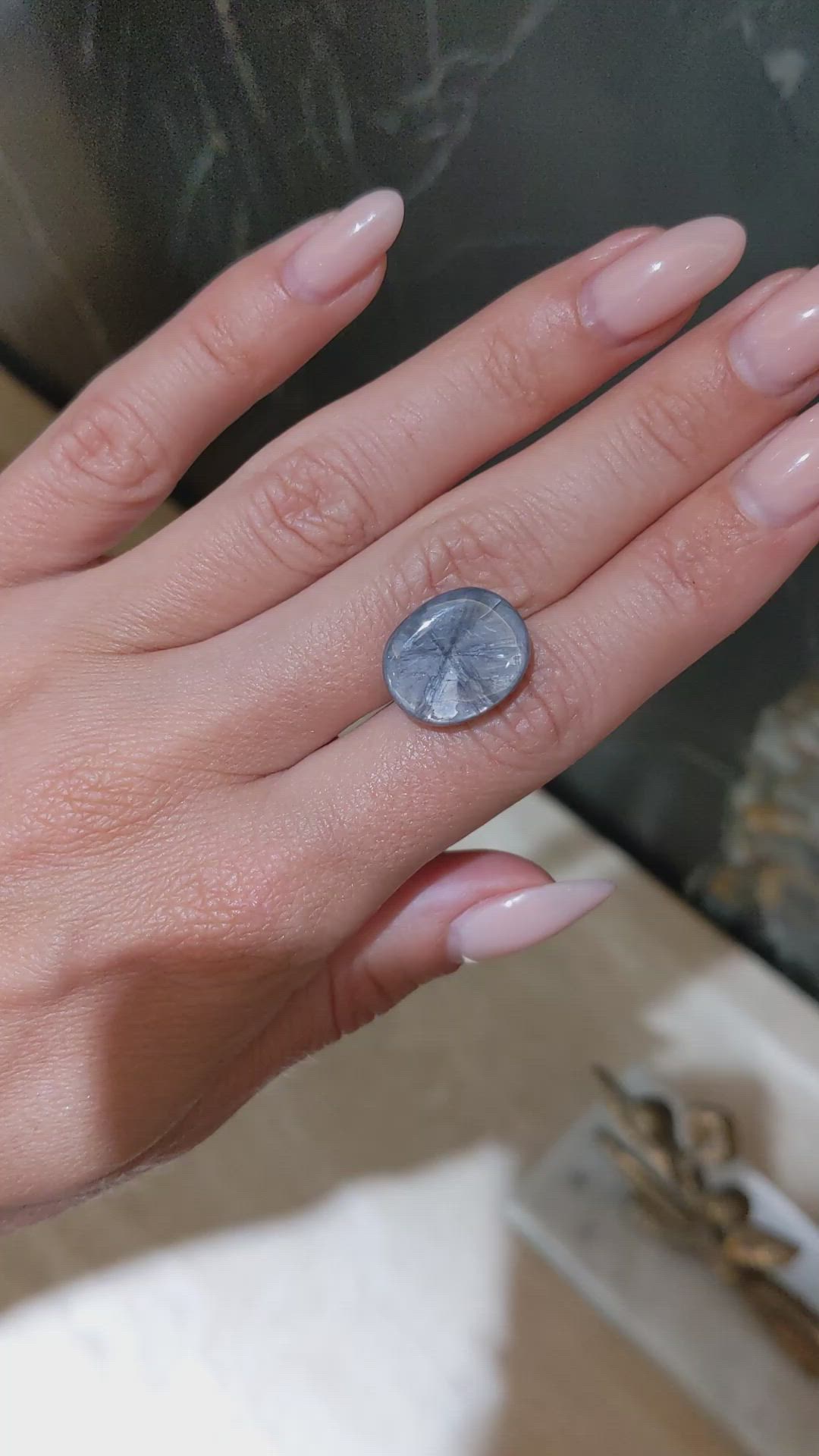15.39 Ct. Grey Cabochon Sapphire from Burma (Myanmar) Size Video