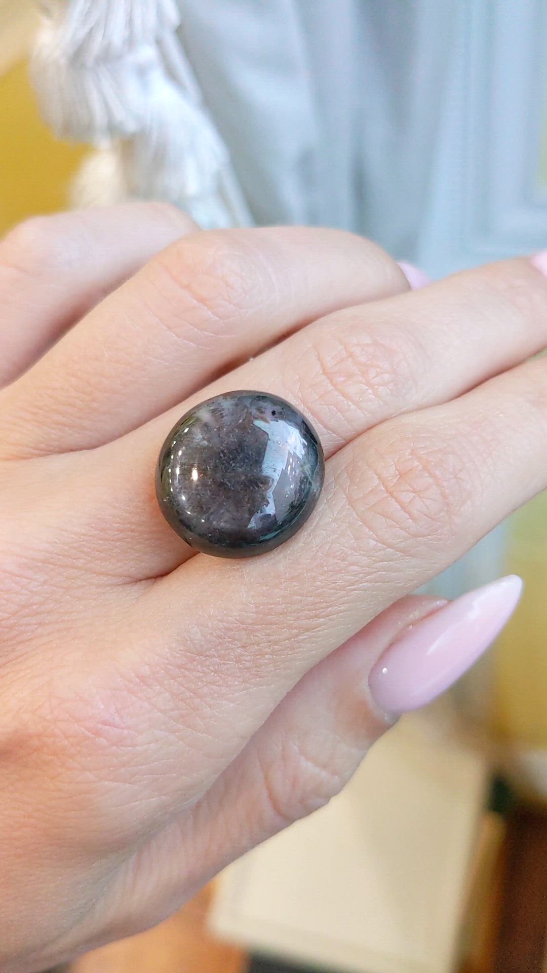 25.84 Ct. Grey Cabochon Sapphire from Burma (Myanmar) Size Video
