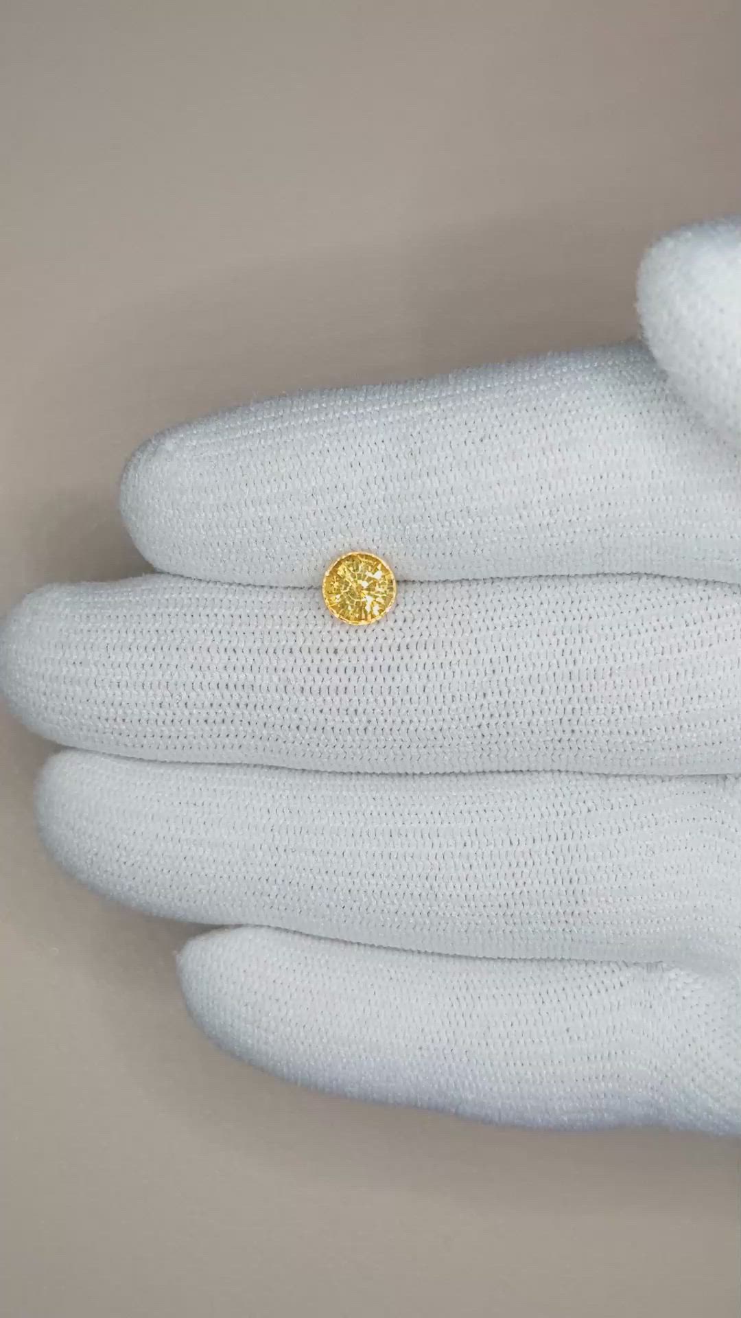 1.35 Ct. Orangish Yellow Sapphire from Ceylon (Sri Lanka) Size Video