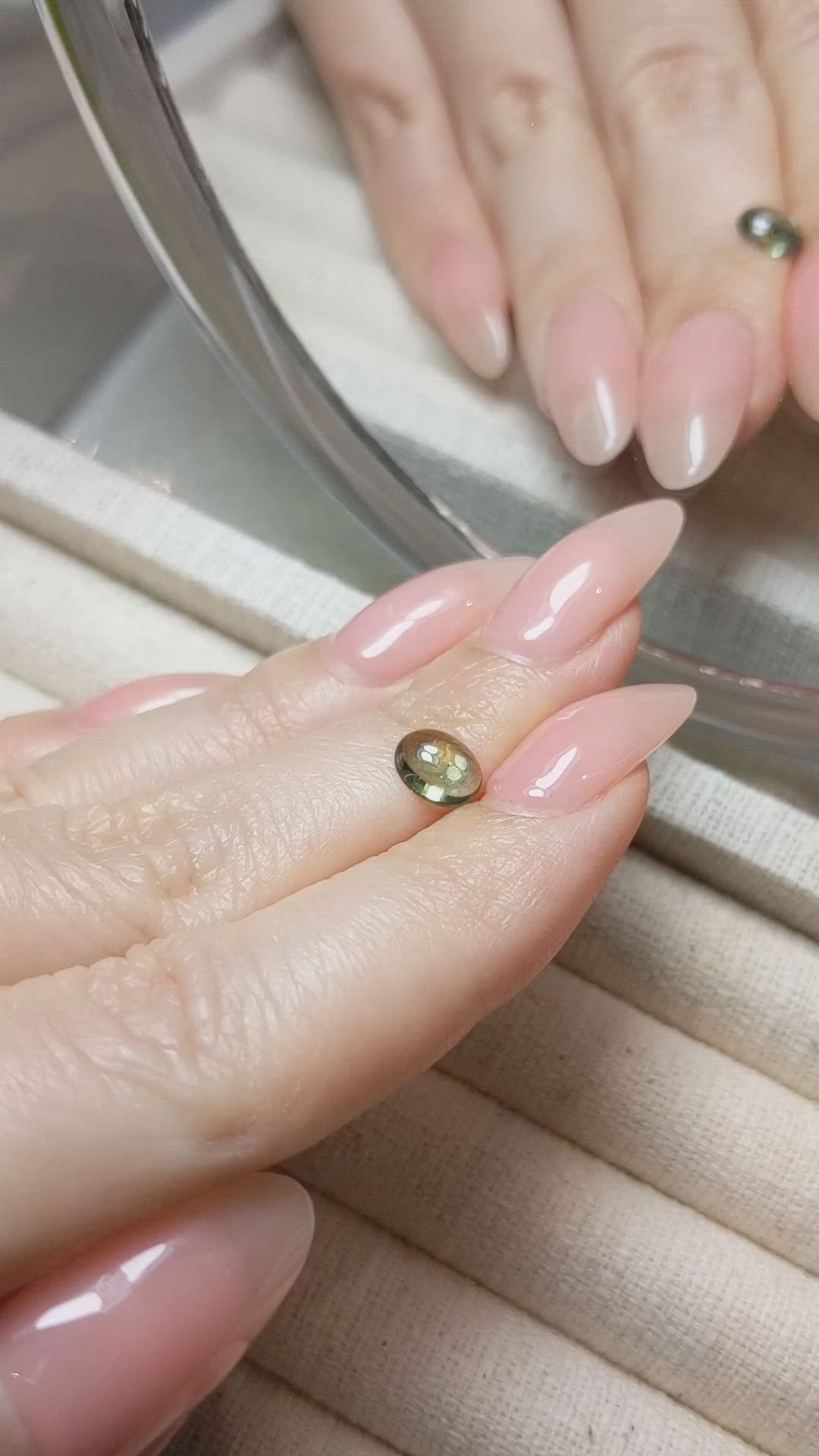 0.87 Ct. Yellowish Green Cabochon Sapphire from Montana Size Video