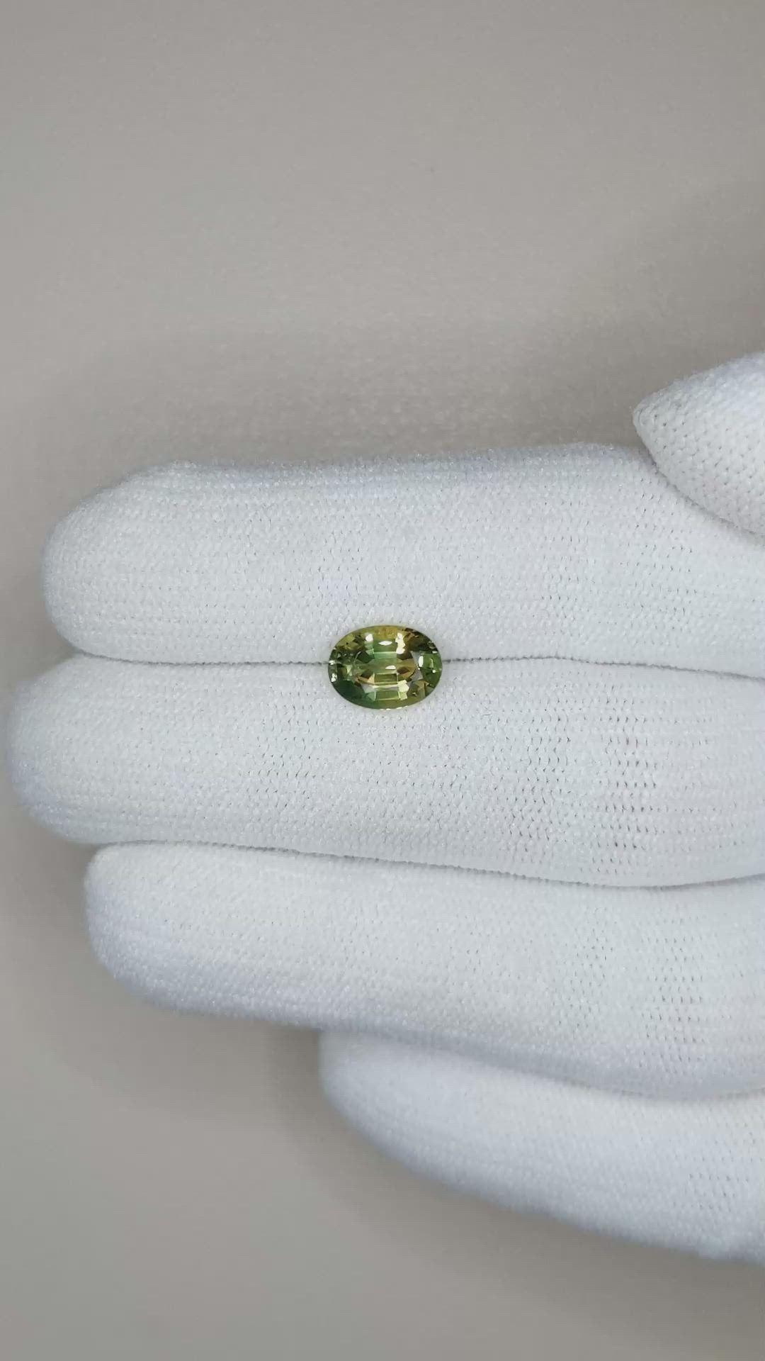 1.60 Ct. Yellowish Green Sapphire from Ceylon (Sri Lanka) Size Video