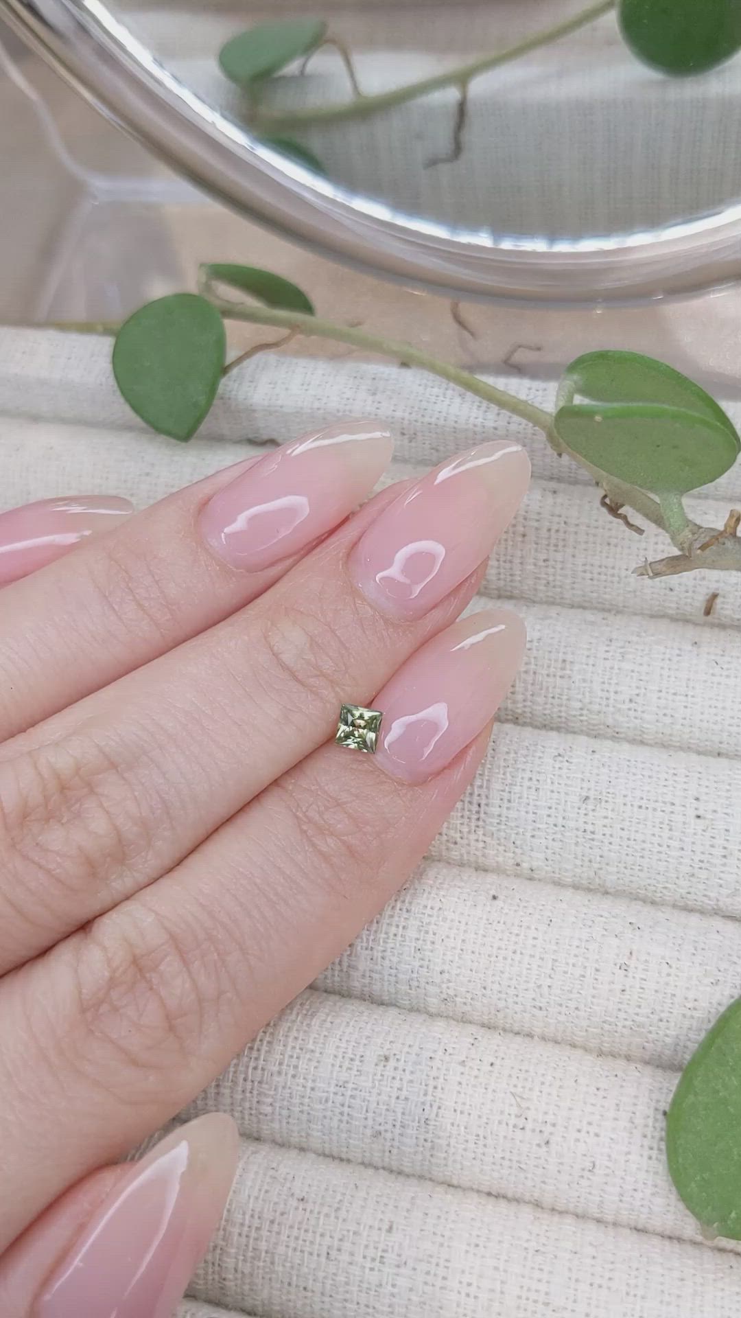 0.39 Ct. Yellowish Green Sapphire from Montana Size Video