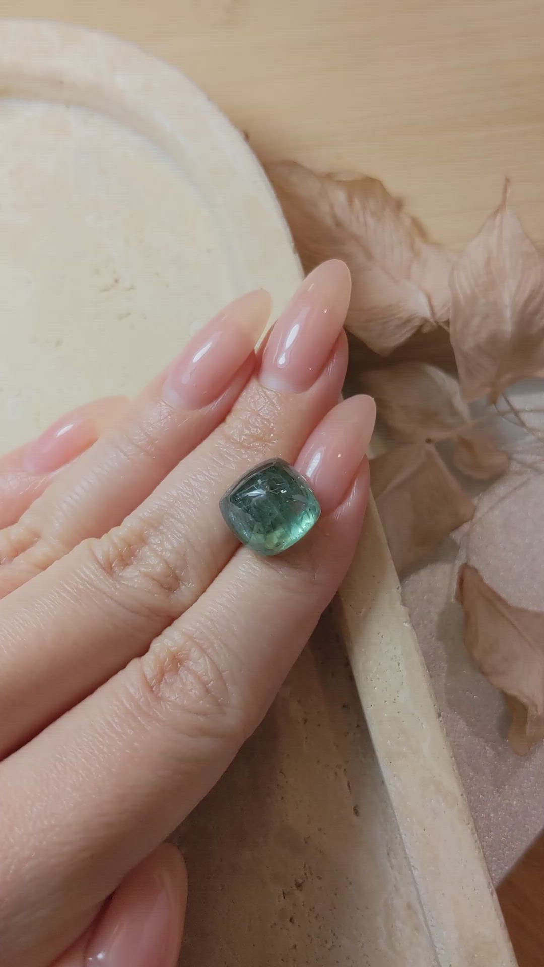 15.22 Ct. Bluish Green Cabochon Sapphire from Madagascar Size Video