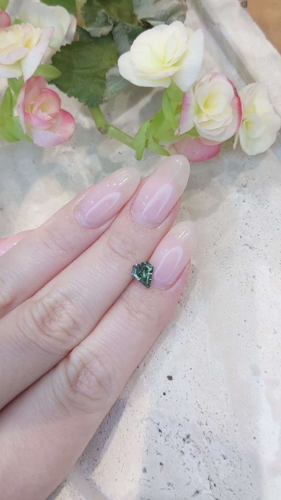 0.87 Ct. Bluish Green Sapphire from Montana Size Video