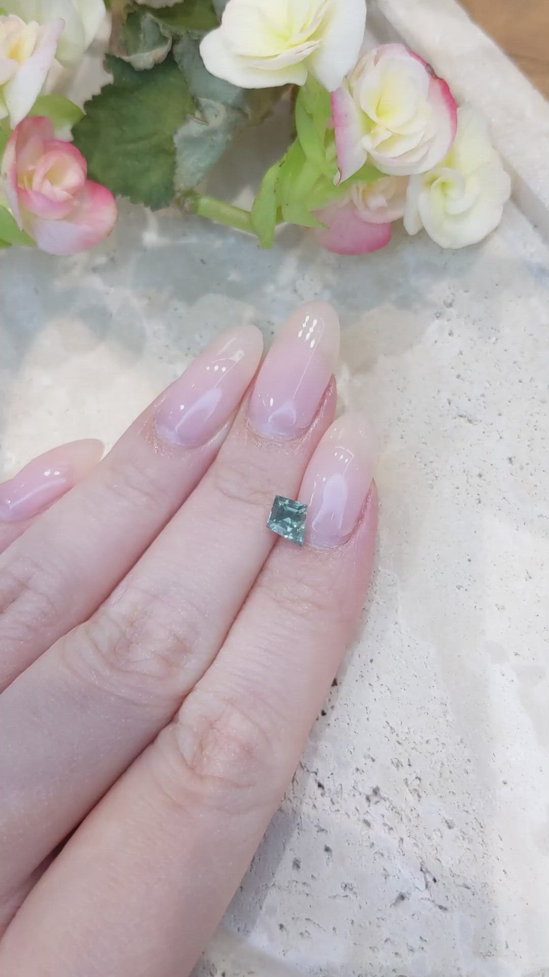 0.97 Ct. Bluish Green Sapphire from Montana Size Video