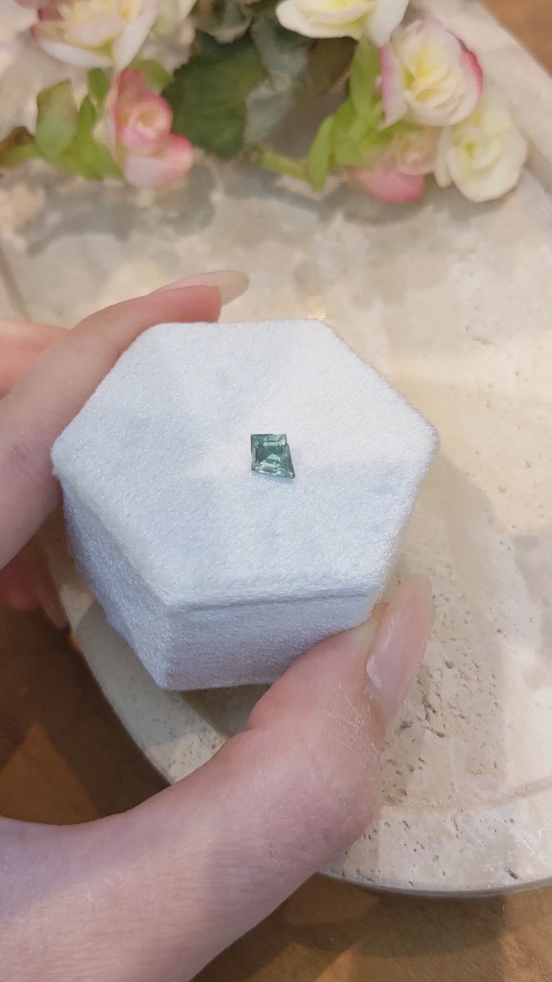 0.97 Ct. Bluish Green Sapphire from Montana Size Video