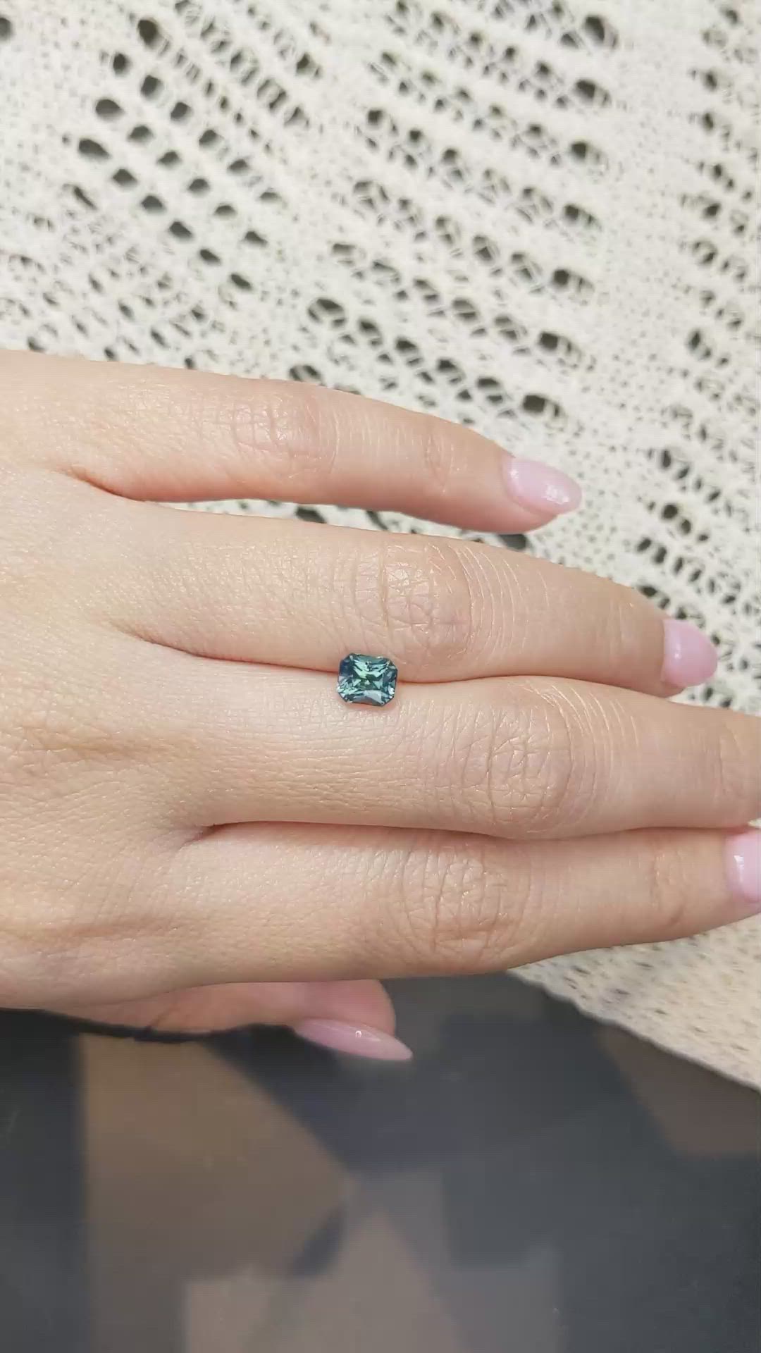 1.16 Ct. Bluish Green Sapphire from Madagascar Size Video