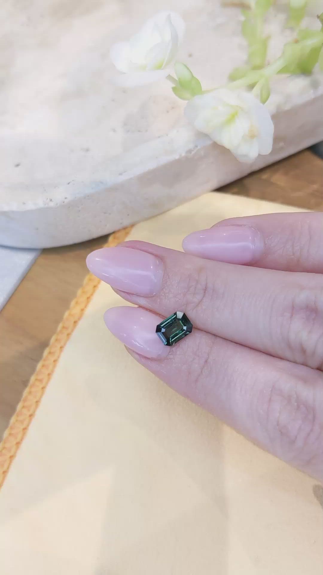 1.28 Ct. Bluish Green Sapphire from Madagascar Size Video