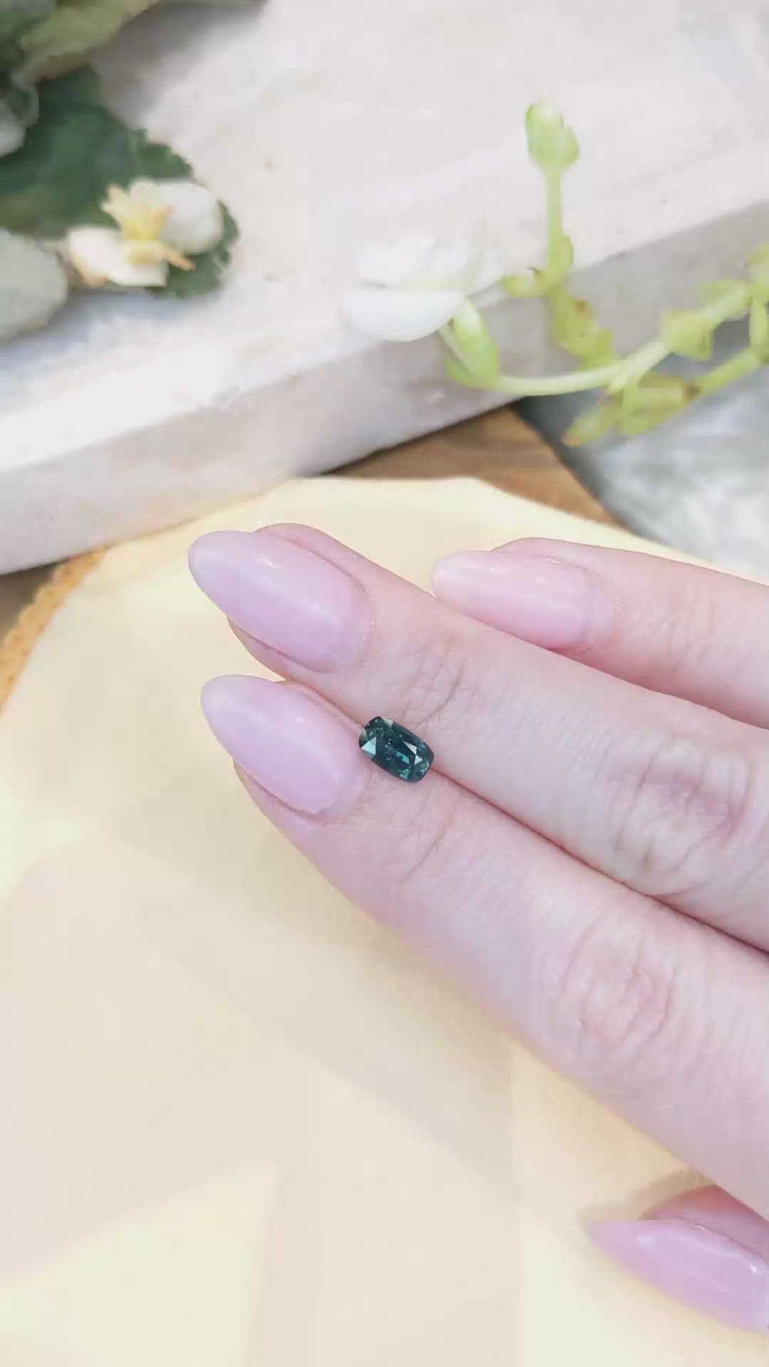 0.96 Ct. Bluish Green Sapphire from Madagascar Size Video
