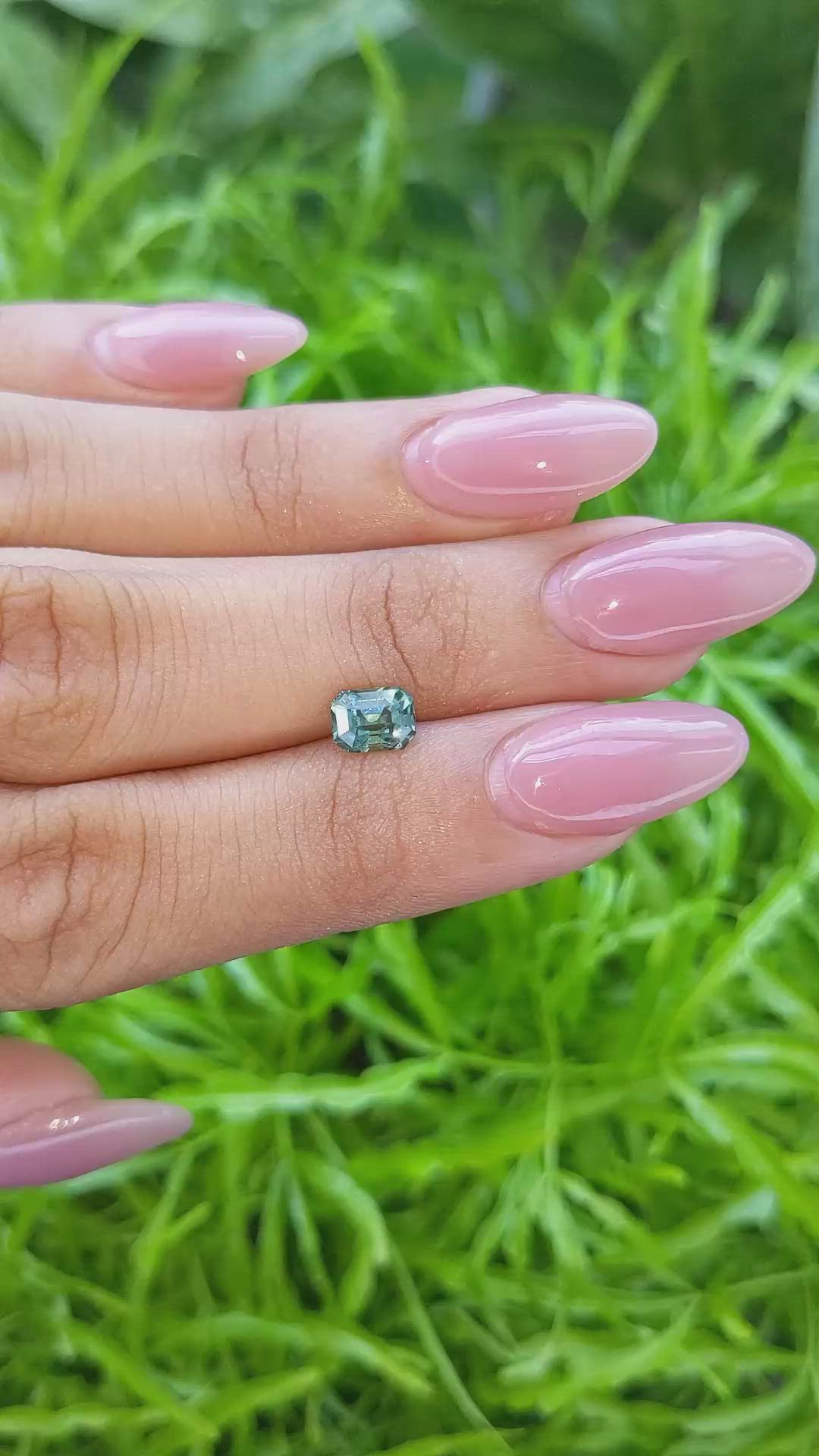 1.16 Ct. Bluish Green Sapphire from Madagascar Size Video