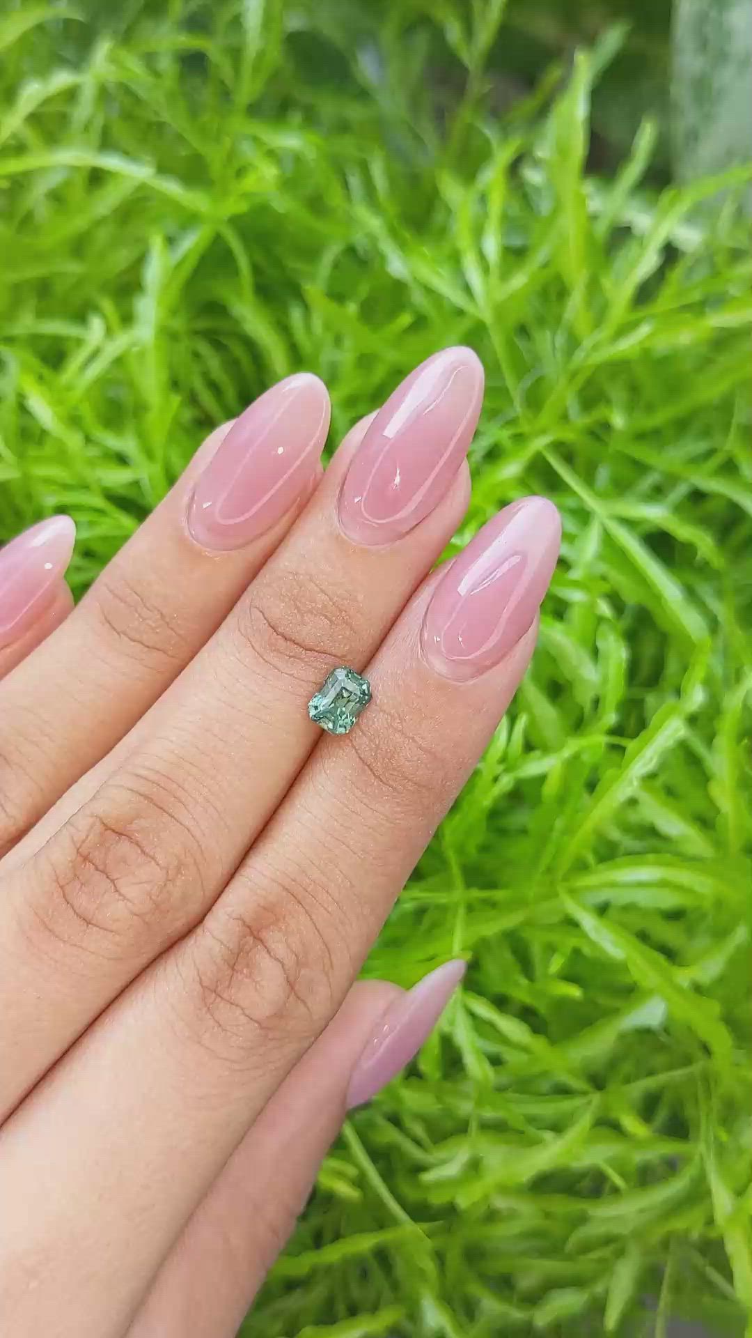 1.16 Ct. Bluish Green Sapphire from Madagascar Size Video