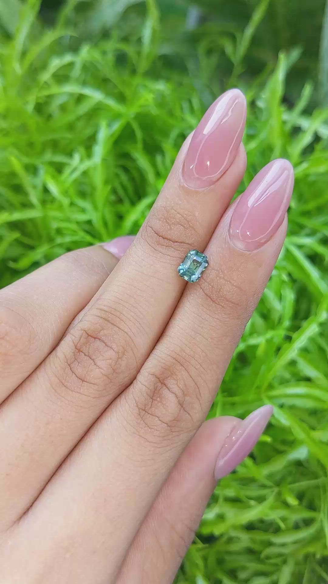 1.16 Ct. Bluish Green Sapphire from Madagascar Size Video