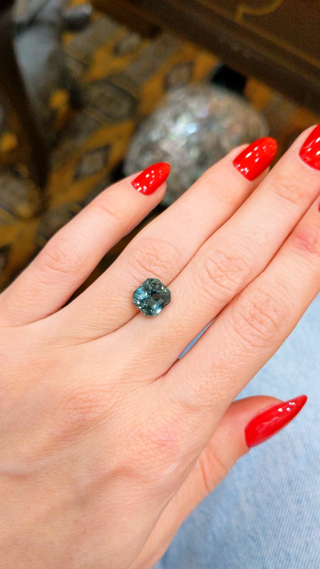 4.03 Ct. Bluish Green Sapphire from Ceylon (Sri Lanka) Size Video